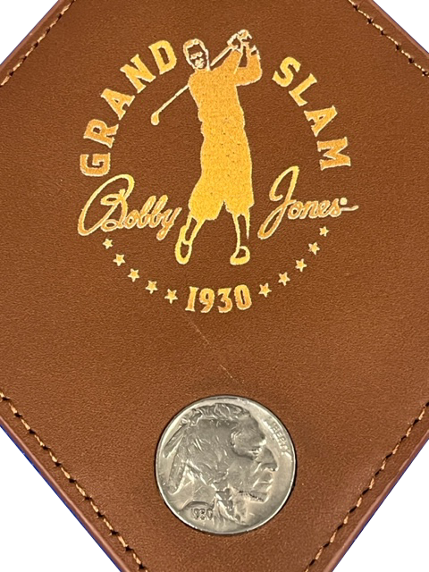 1930 Bobby Jones Centennial Leather Bag Tag With Real 1930 Nickel