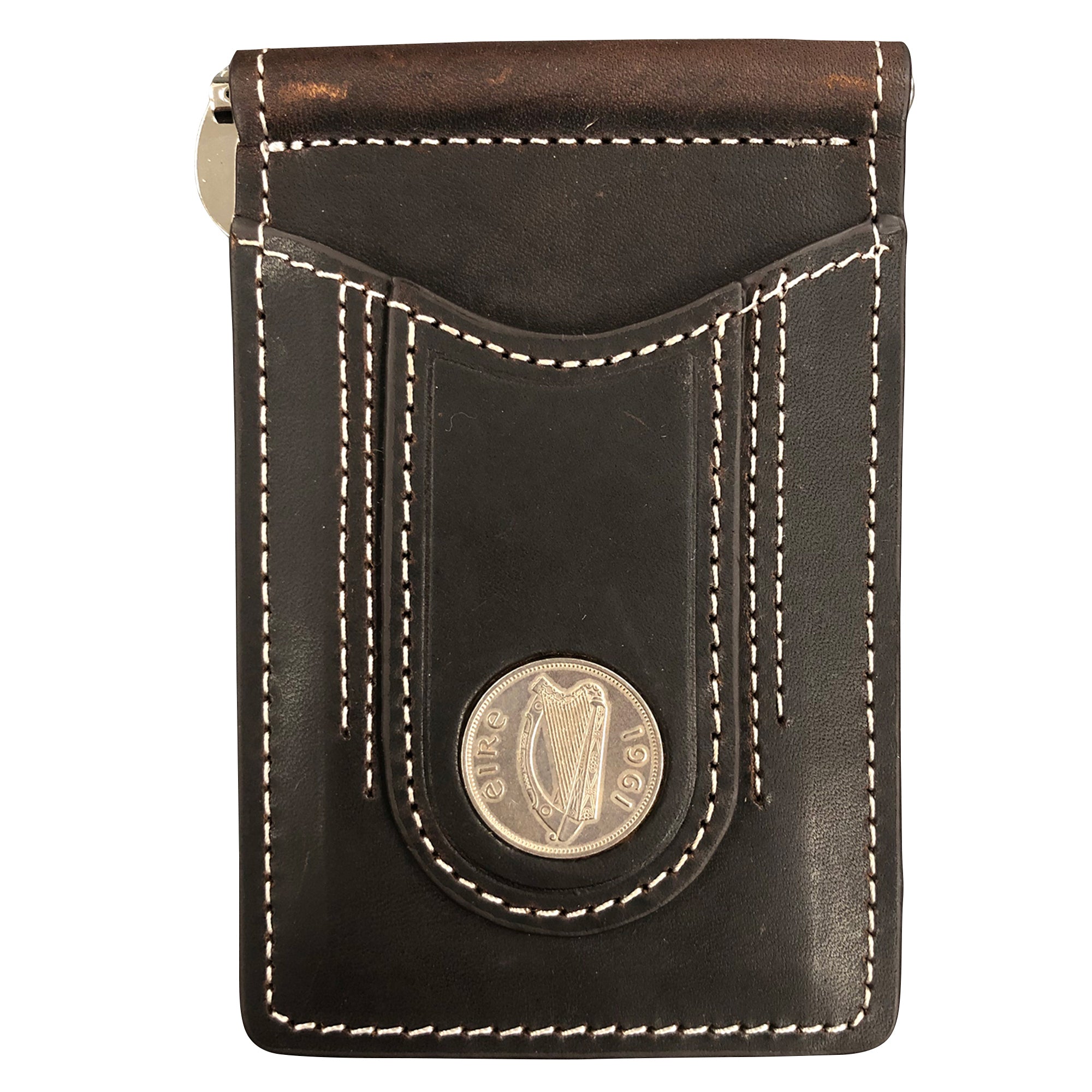 Bridle Leather Wallet with a Real Irish Sixpence Coin