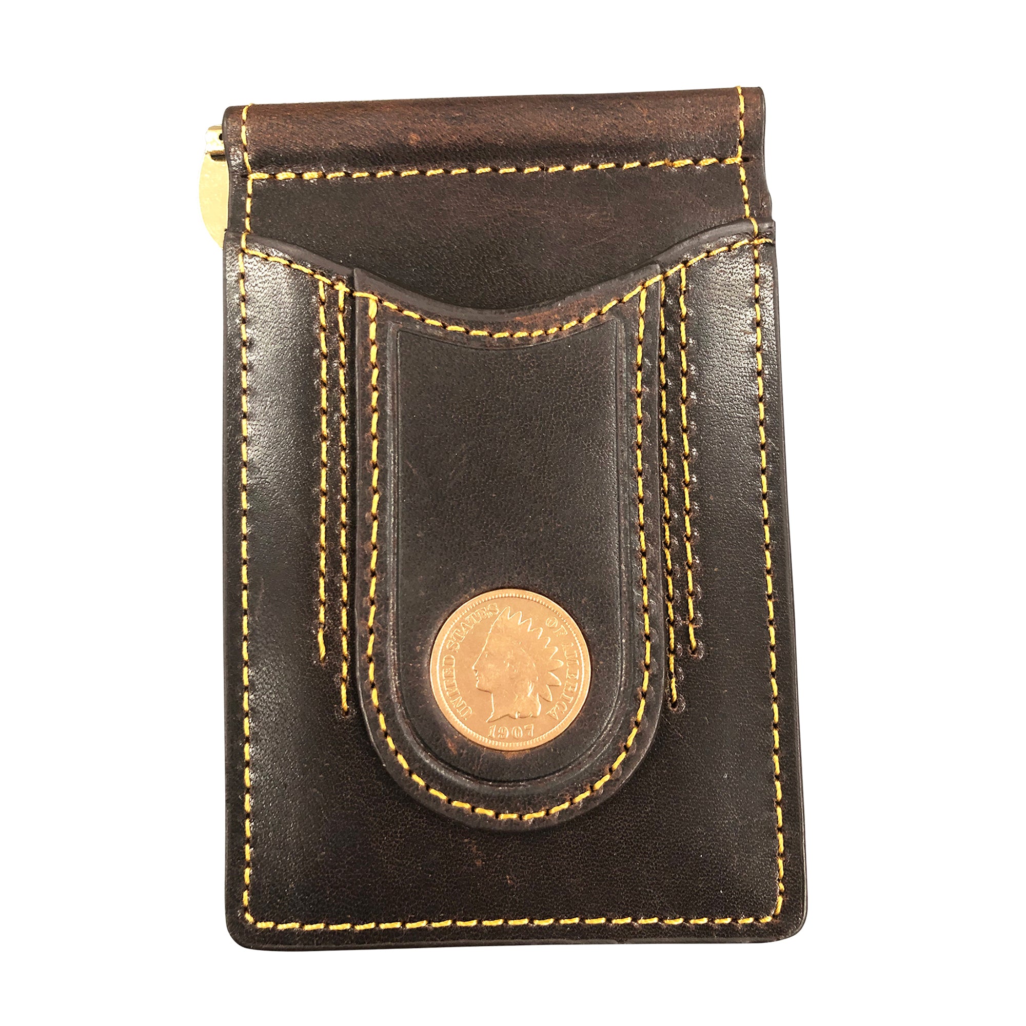 Bridle Leather Wallet with a Real U.S. Indian Head Penny