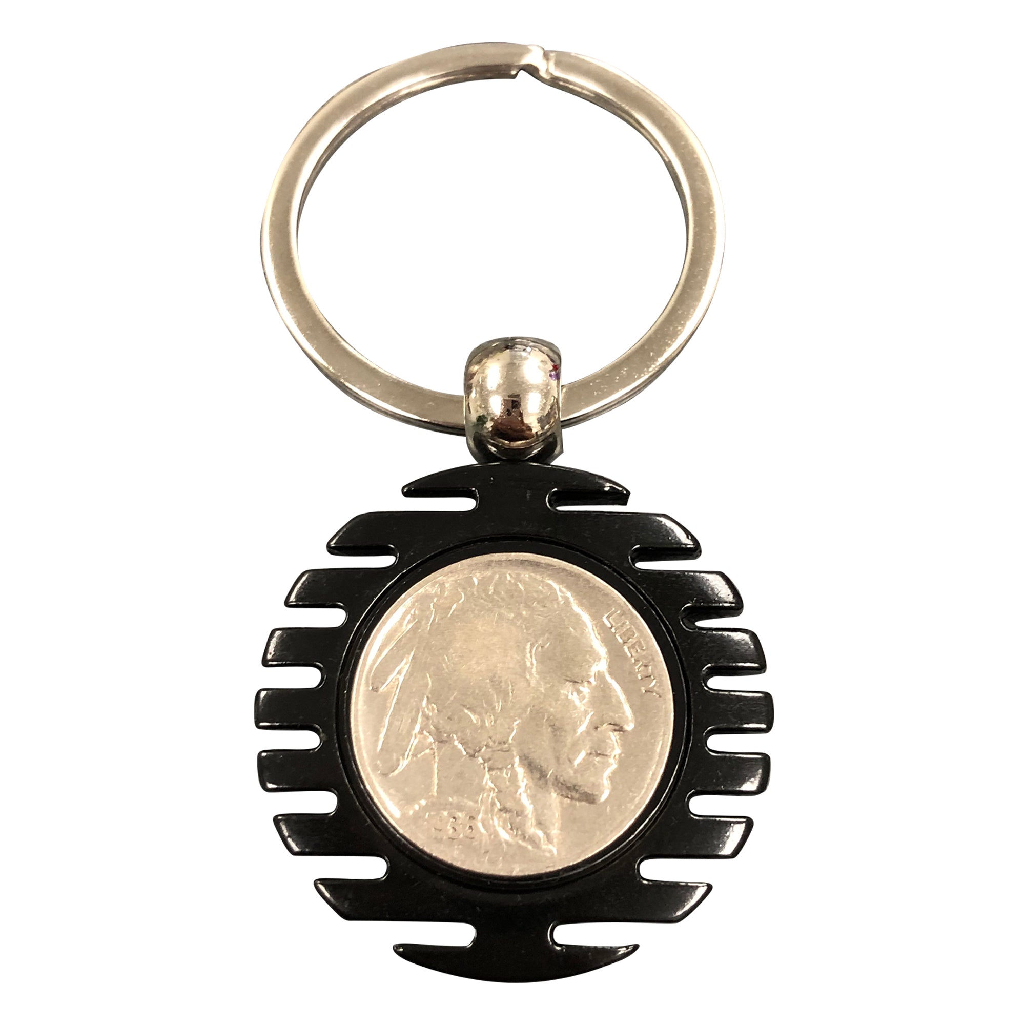 Black Swivel Key Chain with a Real U.S. Buffalo Nickel Coin