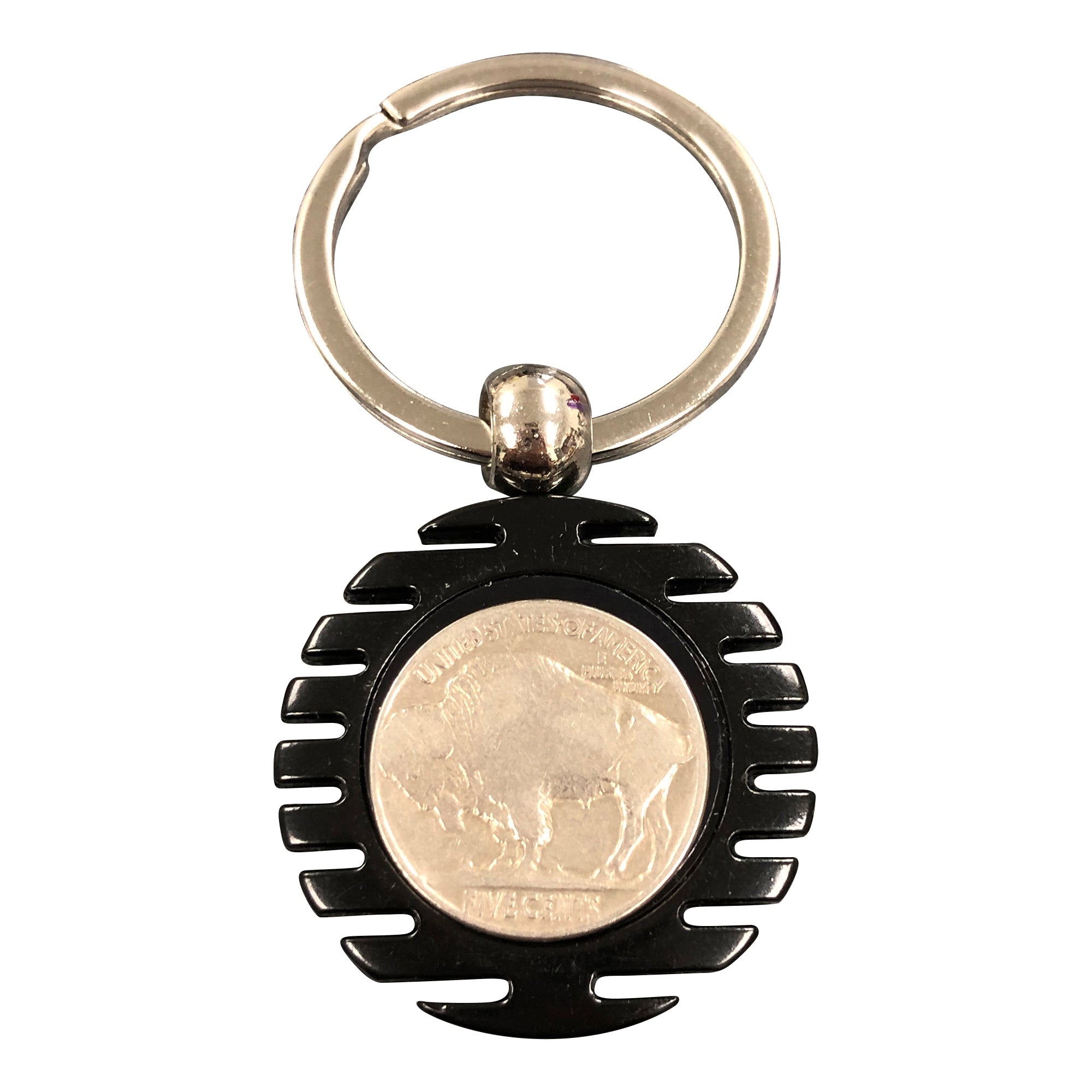 Black Swivel Key Chain with a Real U.S. Buffalo Nickel Coin