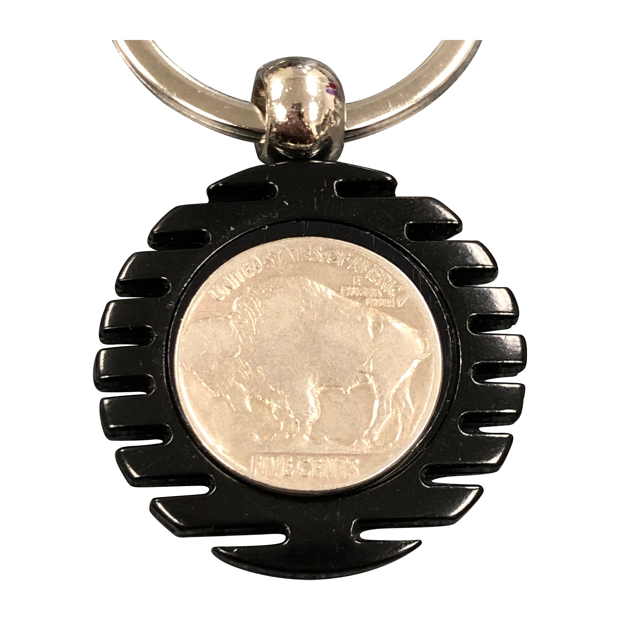 Black Swivel Key Chain with a Real U.S. Buffalo Nickel Coin