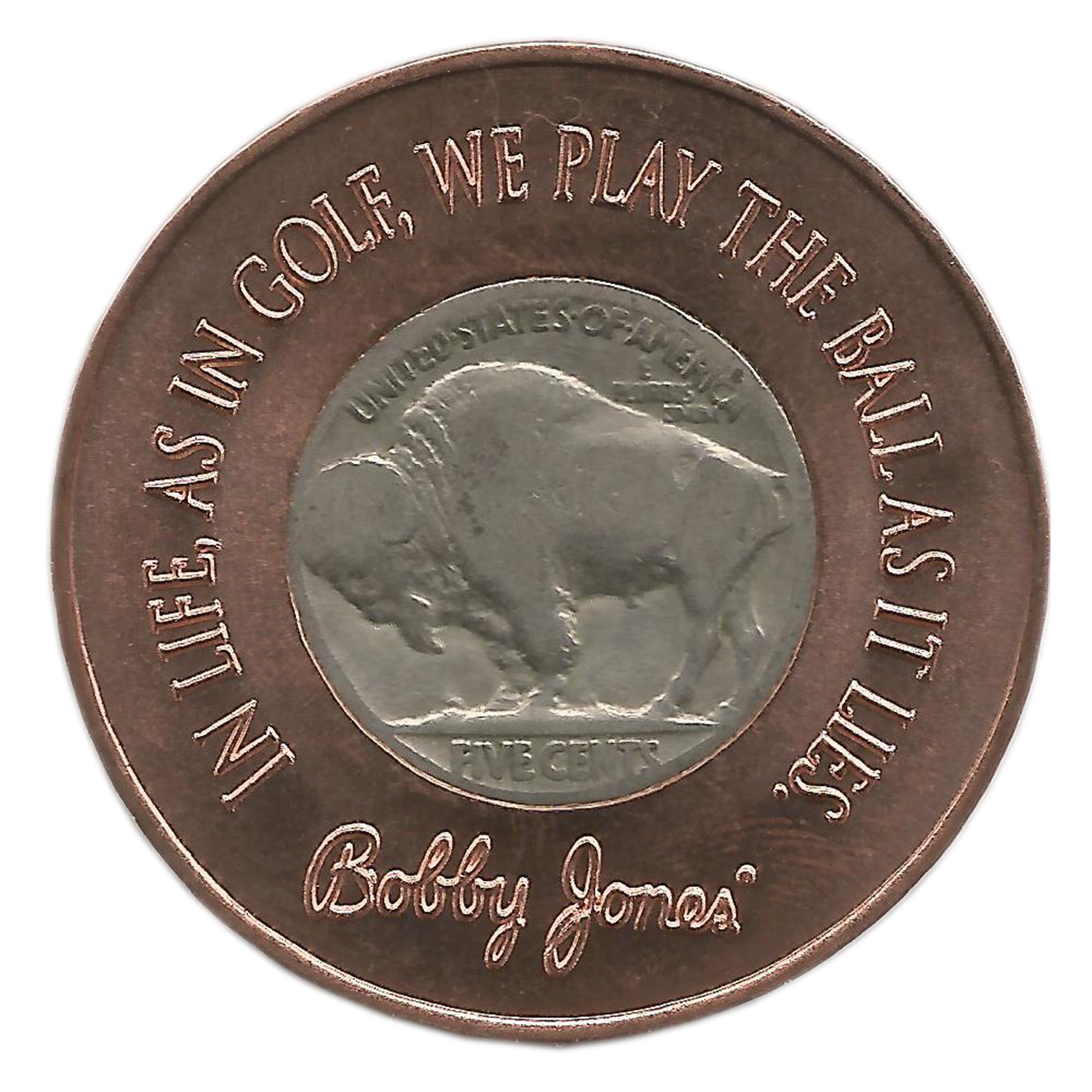 * Bobby Jones 1930 Nickel Ball Marker with Real 1930 U.S. Buffalo Nickel