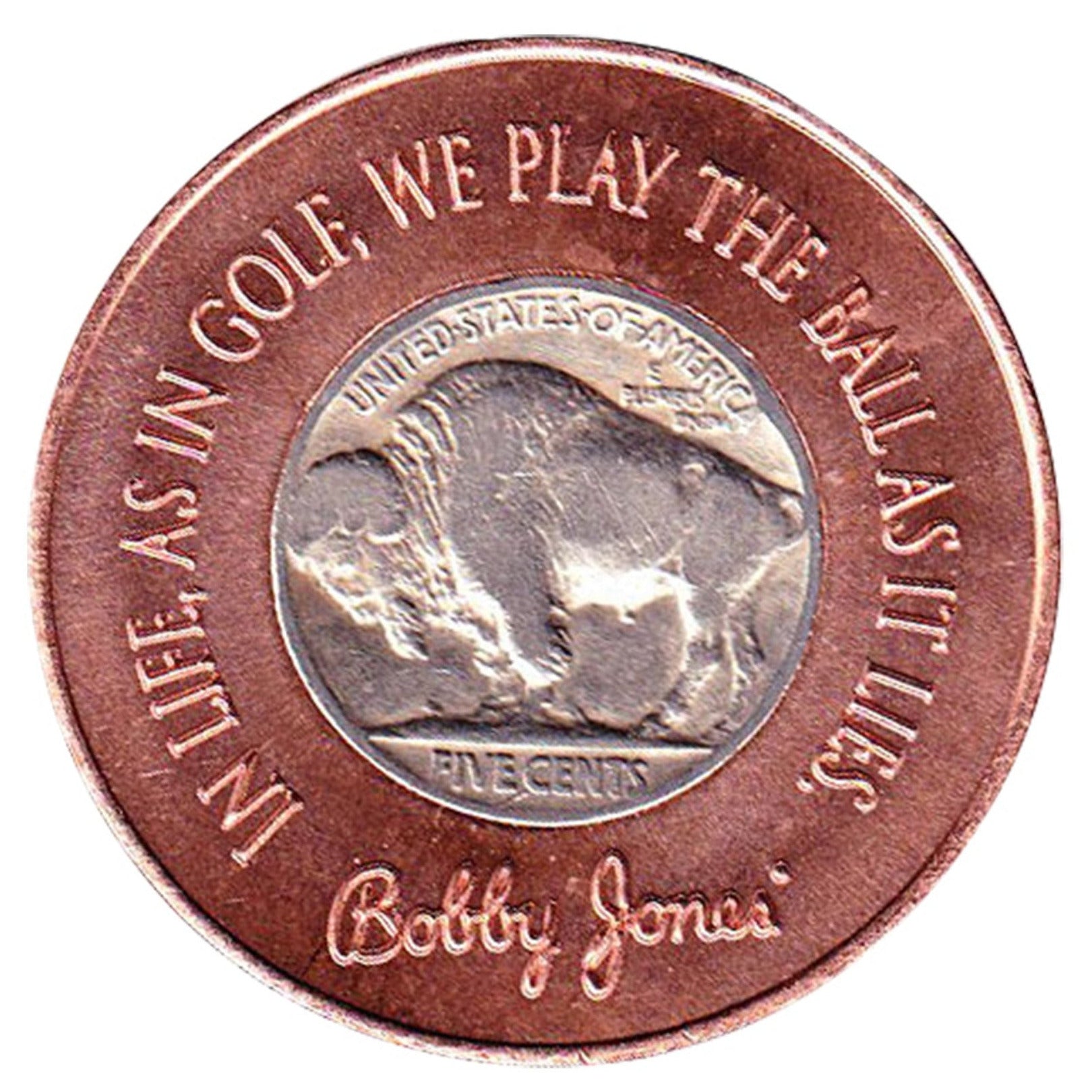 * Bobby Jones 1930 Nickel Ball Marker with Real 1930 U.S. Buffalo Nickel