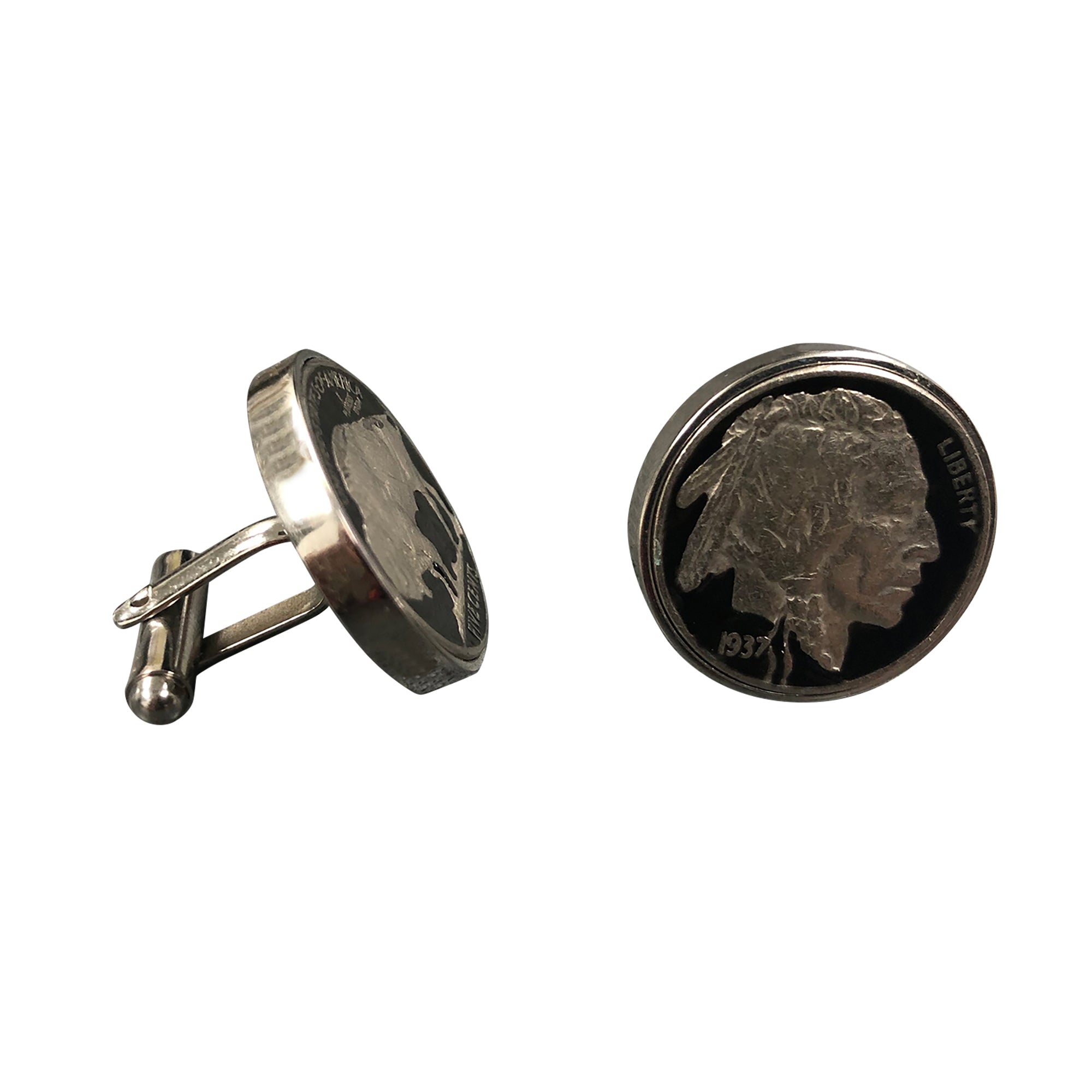 Enameled Buffalo Nickel Cufflinks with Real U.S. Buffalo Nickels