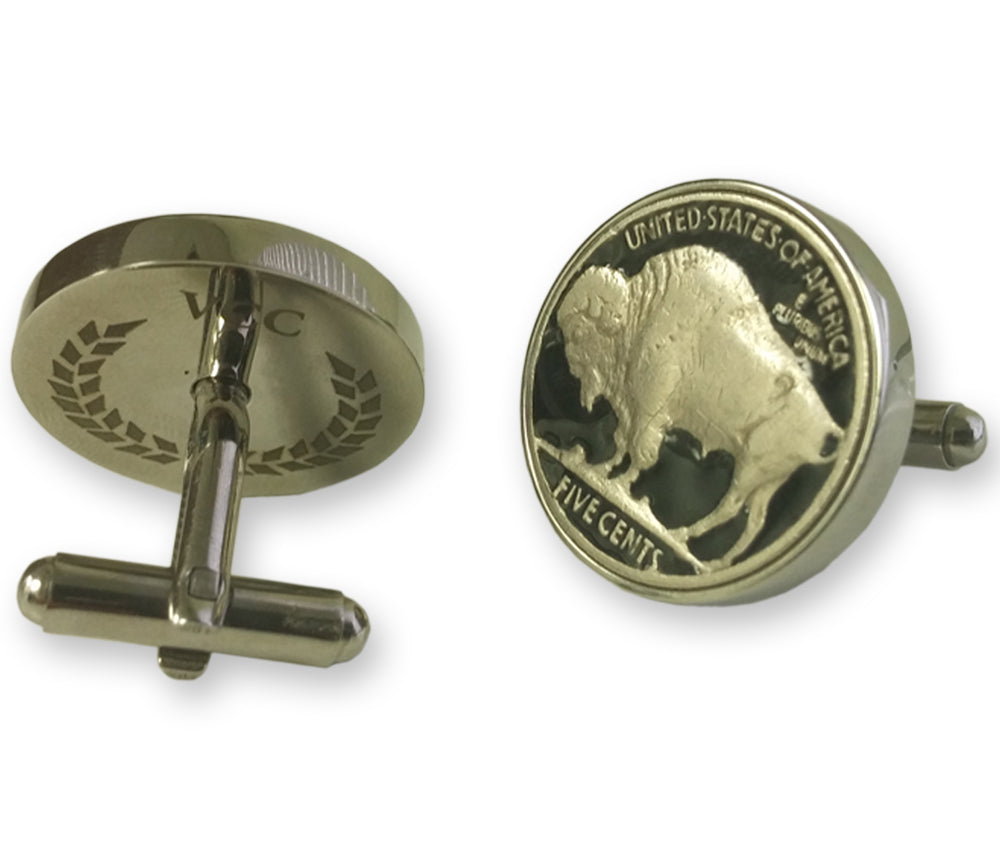 Enameled Buffalo Nickel Cufflinks with Real U.S. Buffalo Nickels