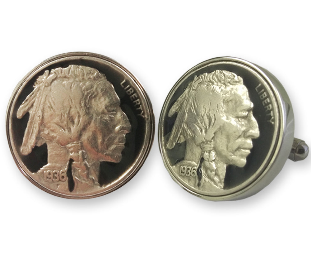 Enameled Buffalo Nickel Cufflinks with Real U.S. Buffalo Nickels