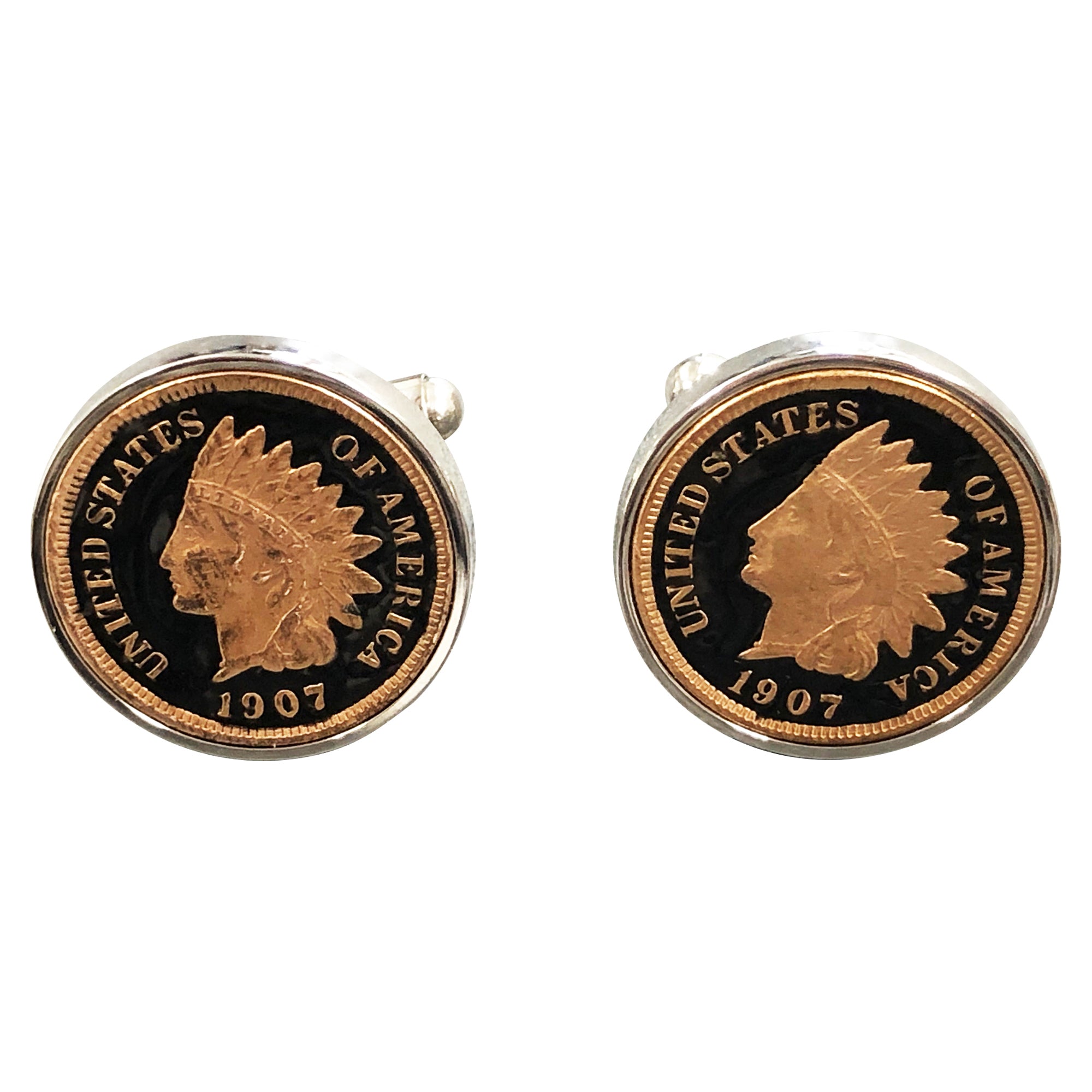 Enameled Indian Head Penny Cufflinks with Real U.S. Indian Pennies