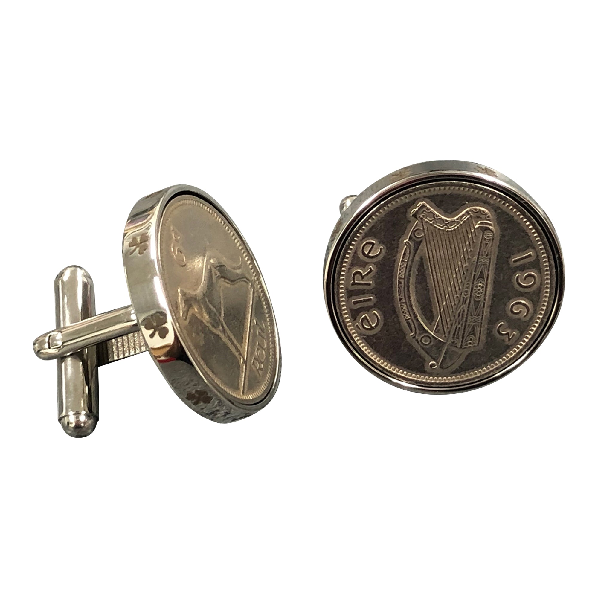 Stainless Steel Cufflinks with Irish Sixpence Coins