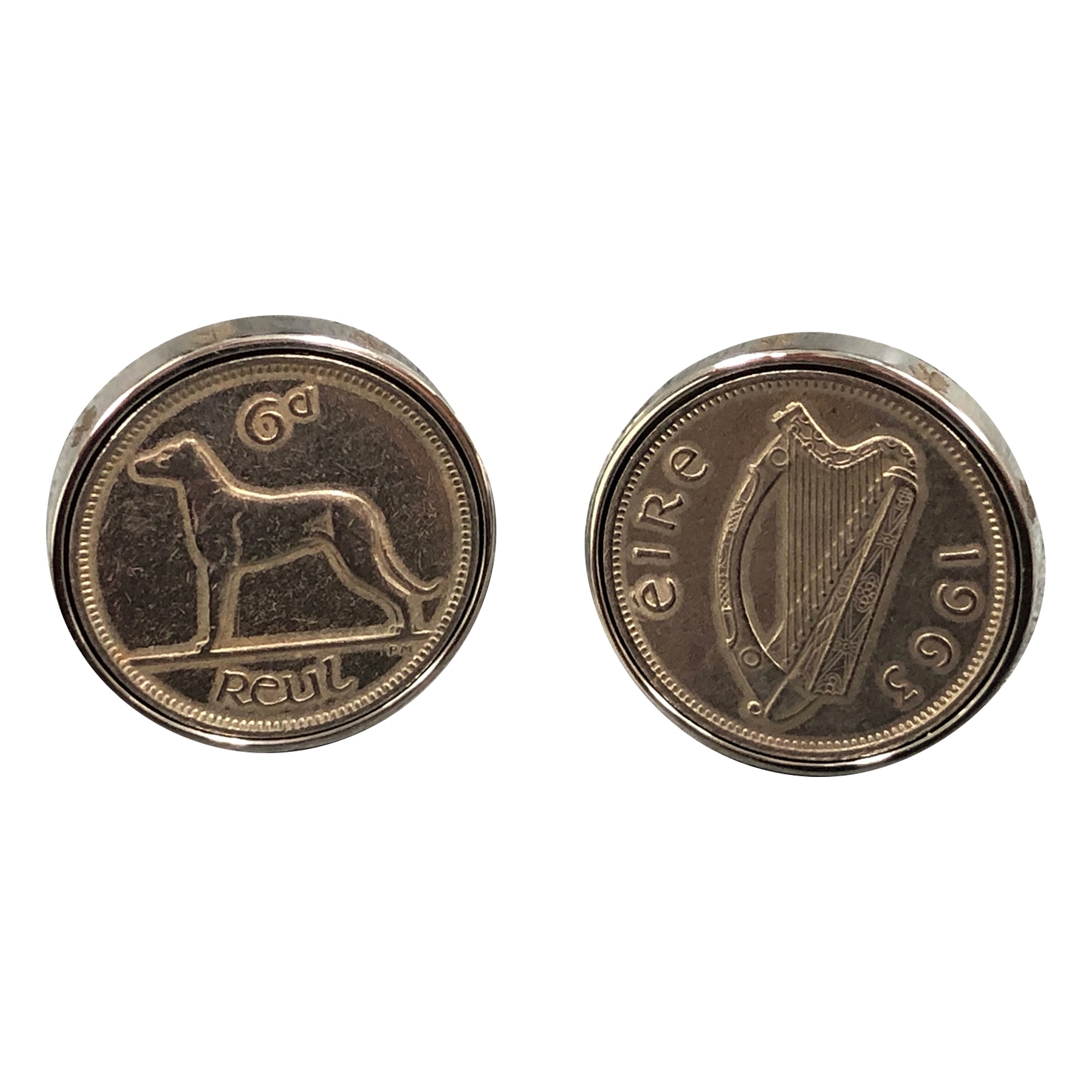 Stainless Steel Cufflinks with Irish Sixpence Coins