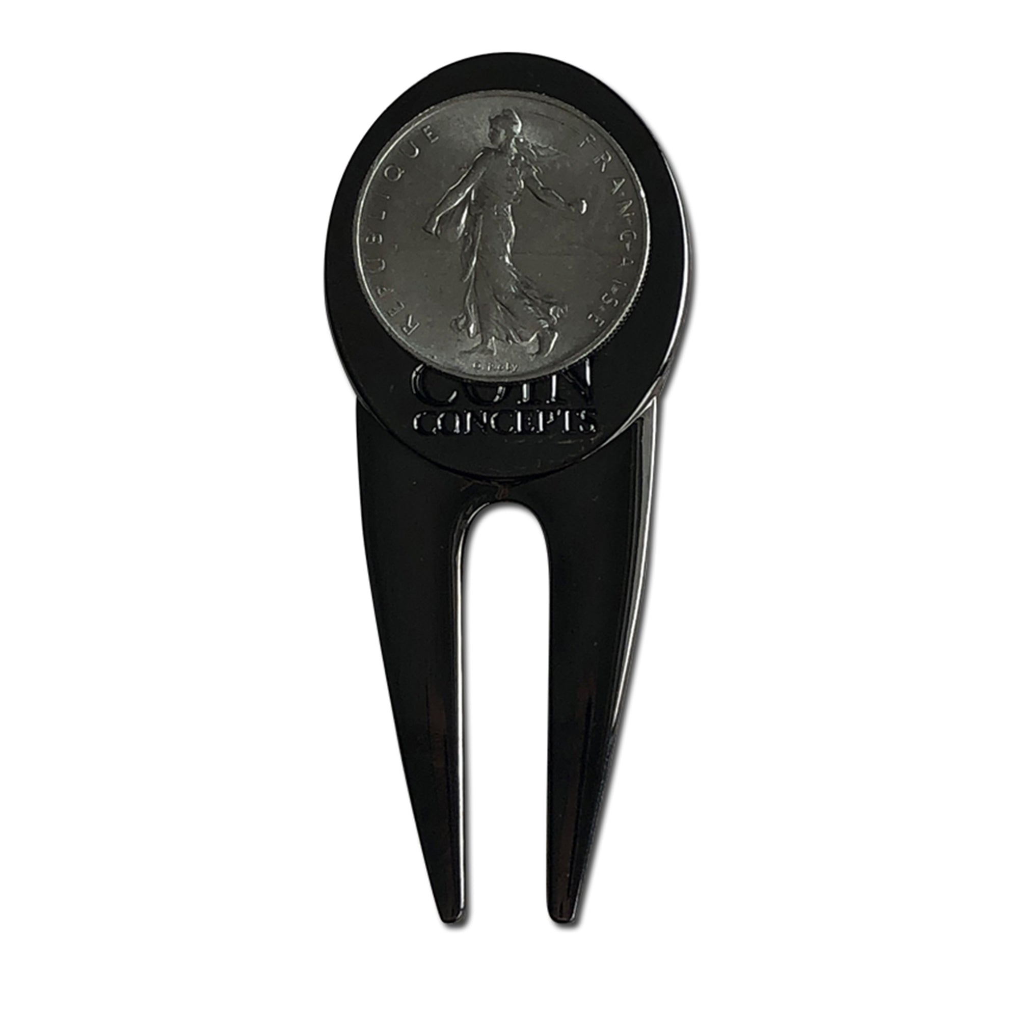 France Divot Repair Tool & Ball Marker with a Real French Franc Coin