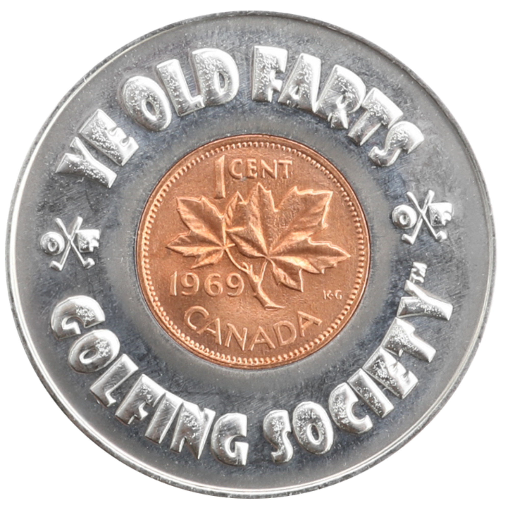Ye Old Farts Golfing Society Ball Marker with a Real Canadian Penny