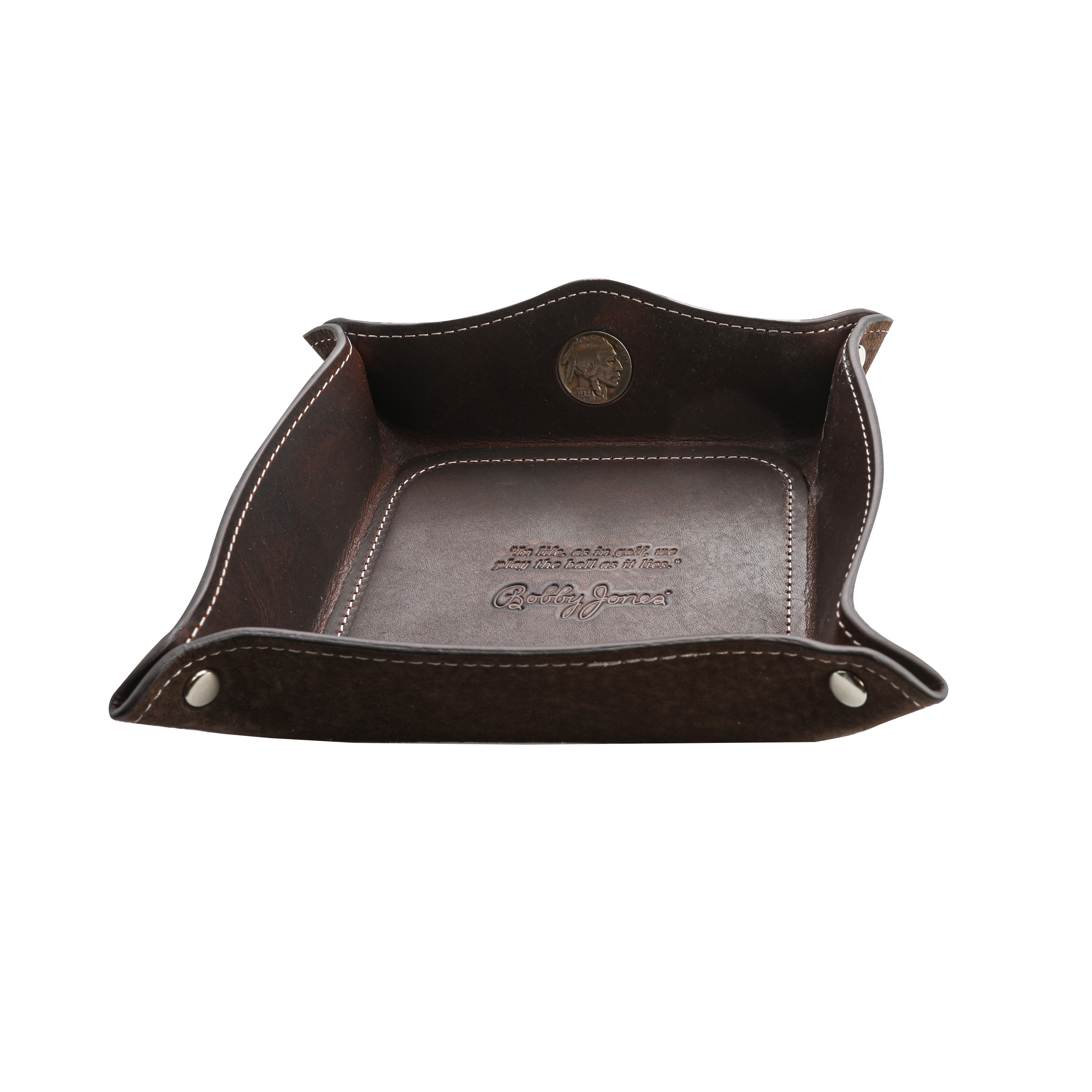 * 1930 Bobby Jones Change/Key Leather Valet Tray with Real 1930 U.S. Buffalo Nickel