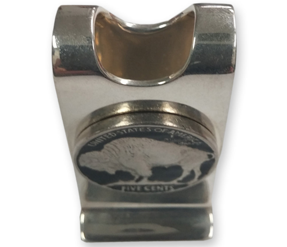 Sterling Silver Hand Enameled Buffalo Nickel Money Clip with Real U.S. Buffalo Nickel