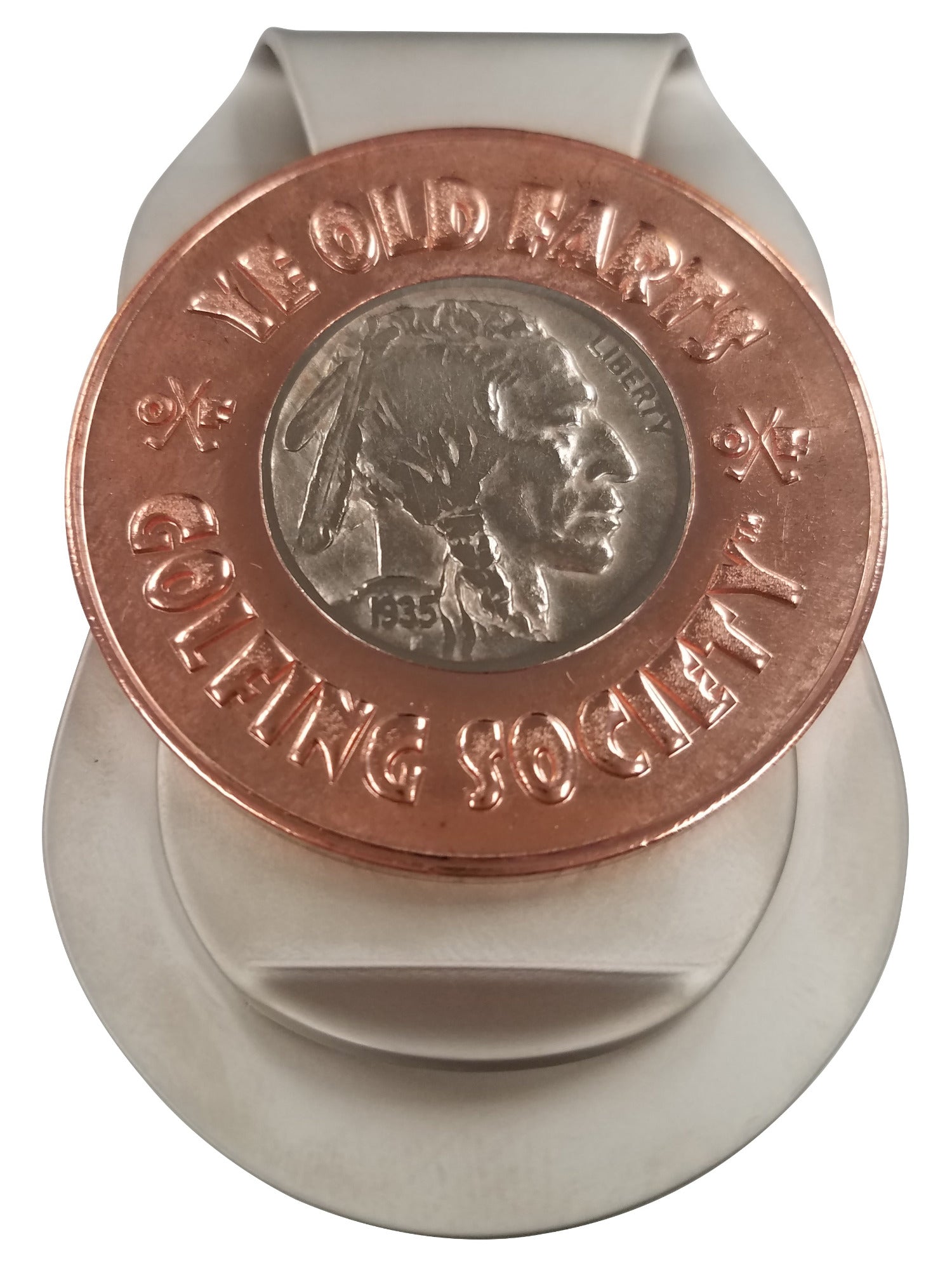 Ye Old Farts Golfing Society Copper Money Clip with Commemorative U.S. Nickel