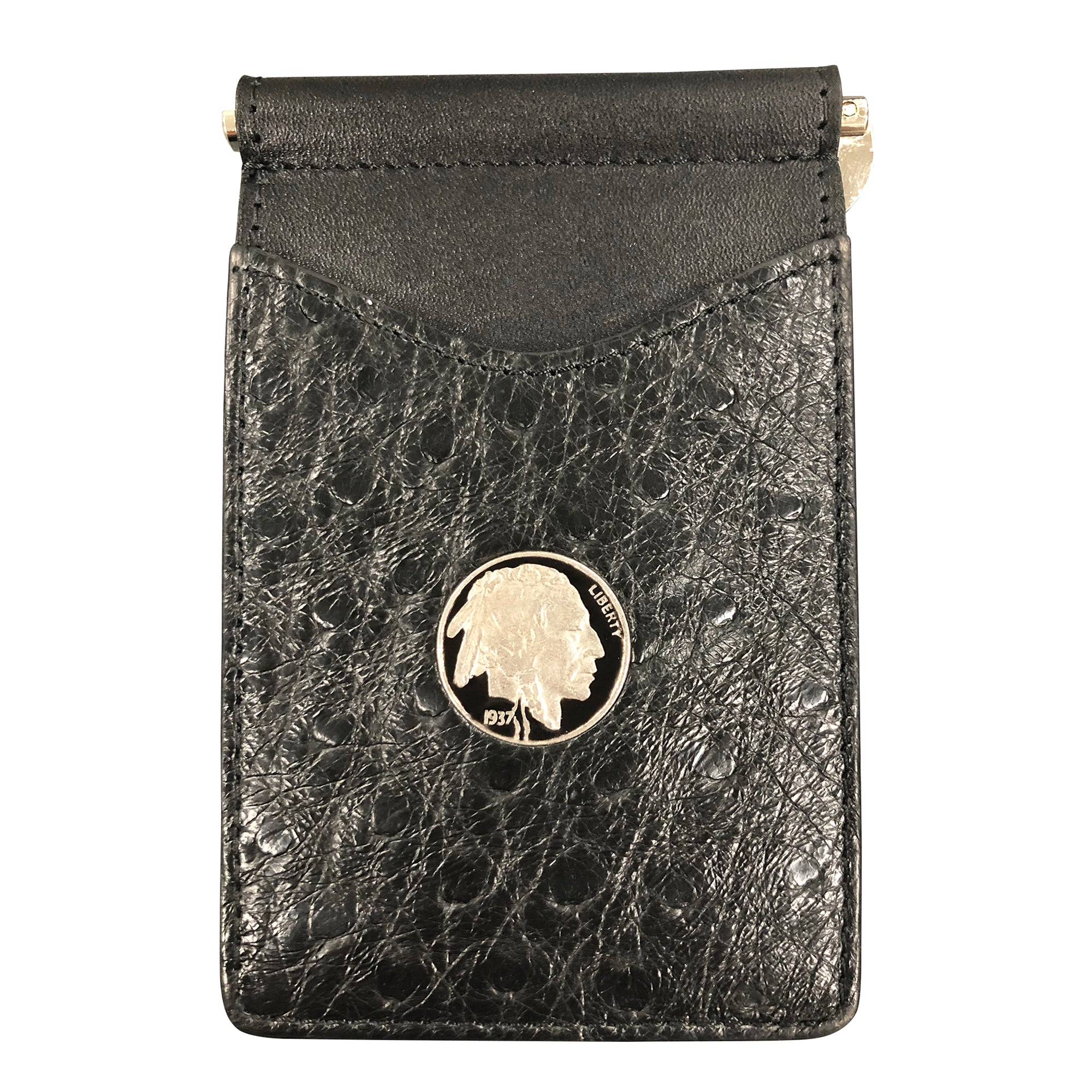 Ostrich Wallet with a Real Hand Enameled U.S. Buffalo Nickel