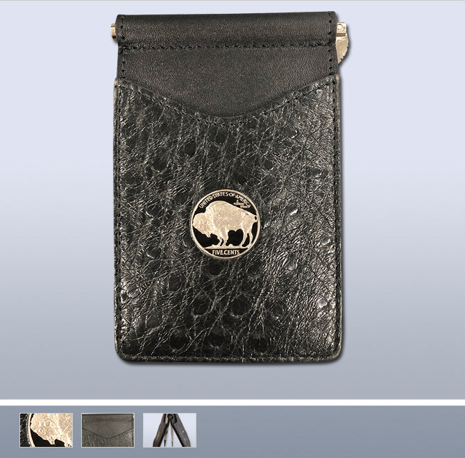 Ostrich Wallet with Hand Enameled U.S. Buffalo Nickel