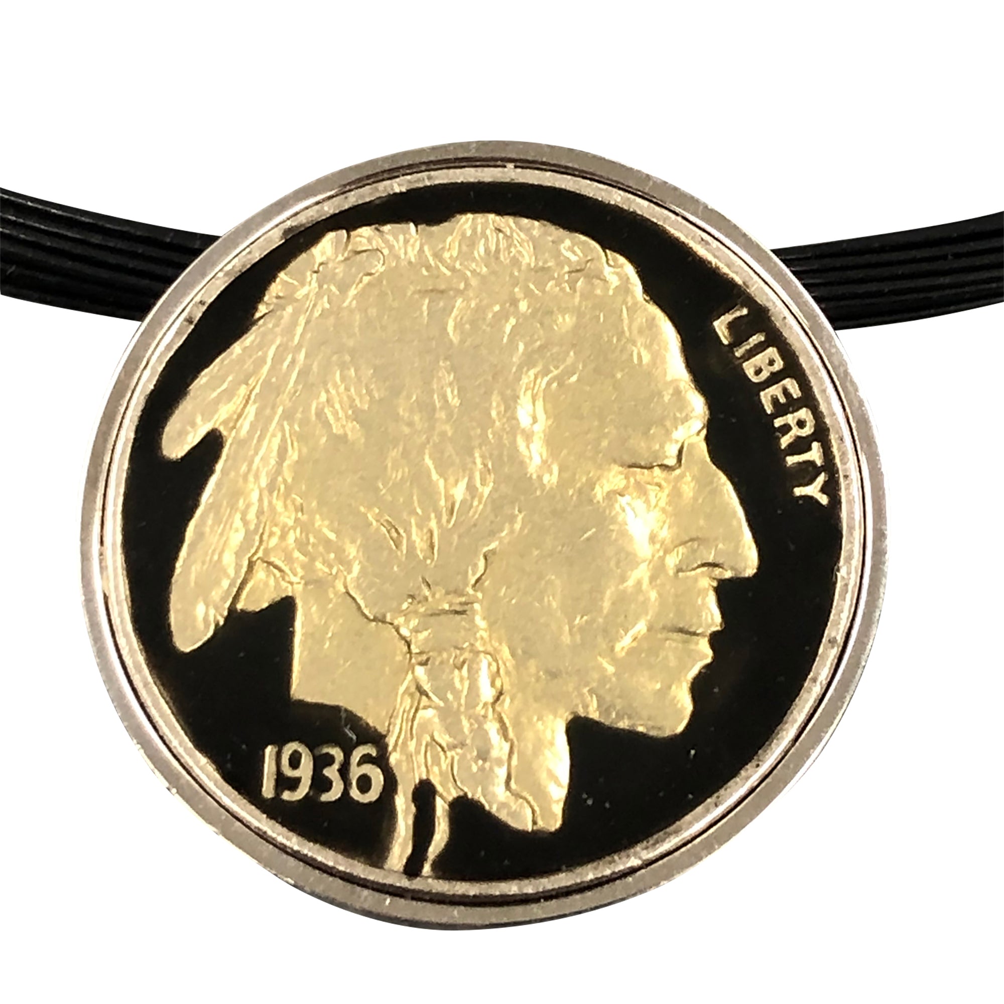 Enameled Buffalo Nickel Pendant with Real U.S. Buffalo Nickel