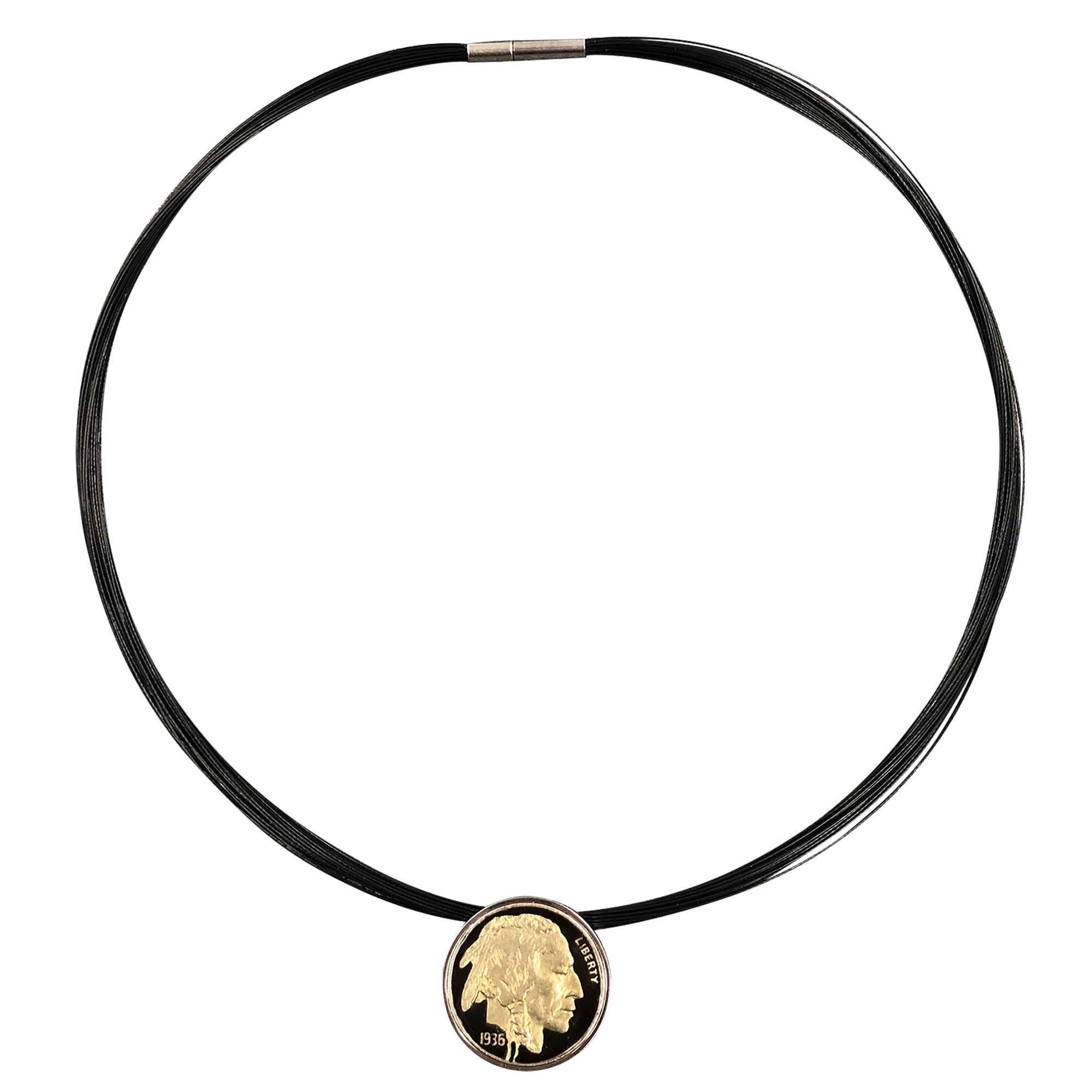 Enameled Buffalo Nickel Pendant with Real U.S. Buffalo Nickel