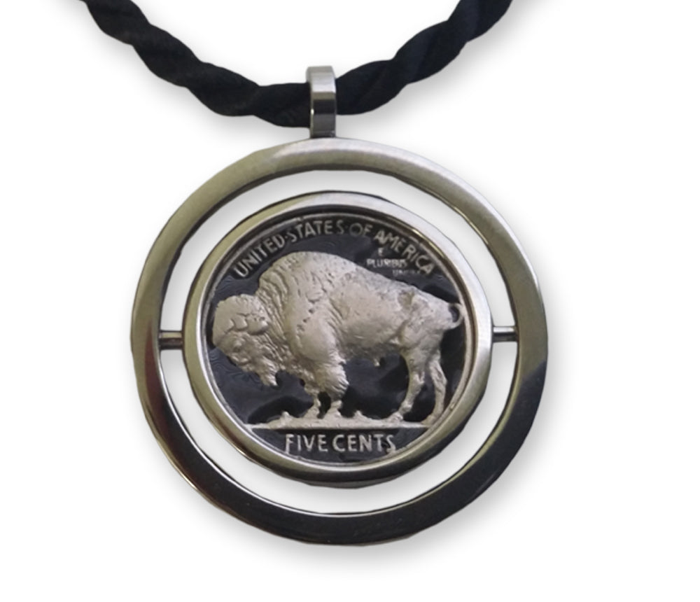 Enameled Buffalo Nickel Swivel Pendant
