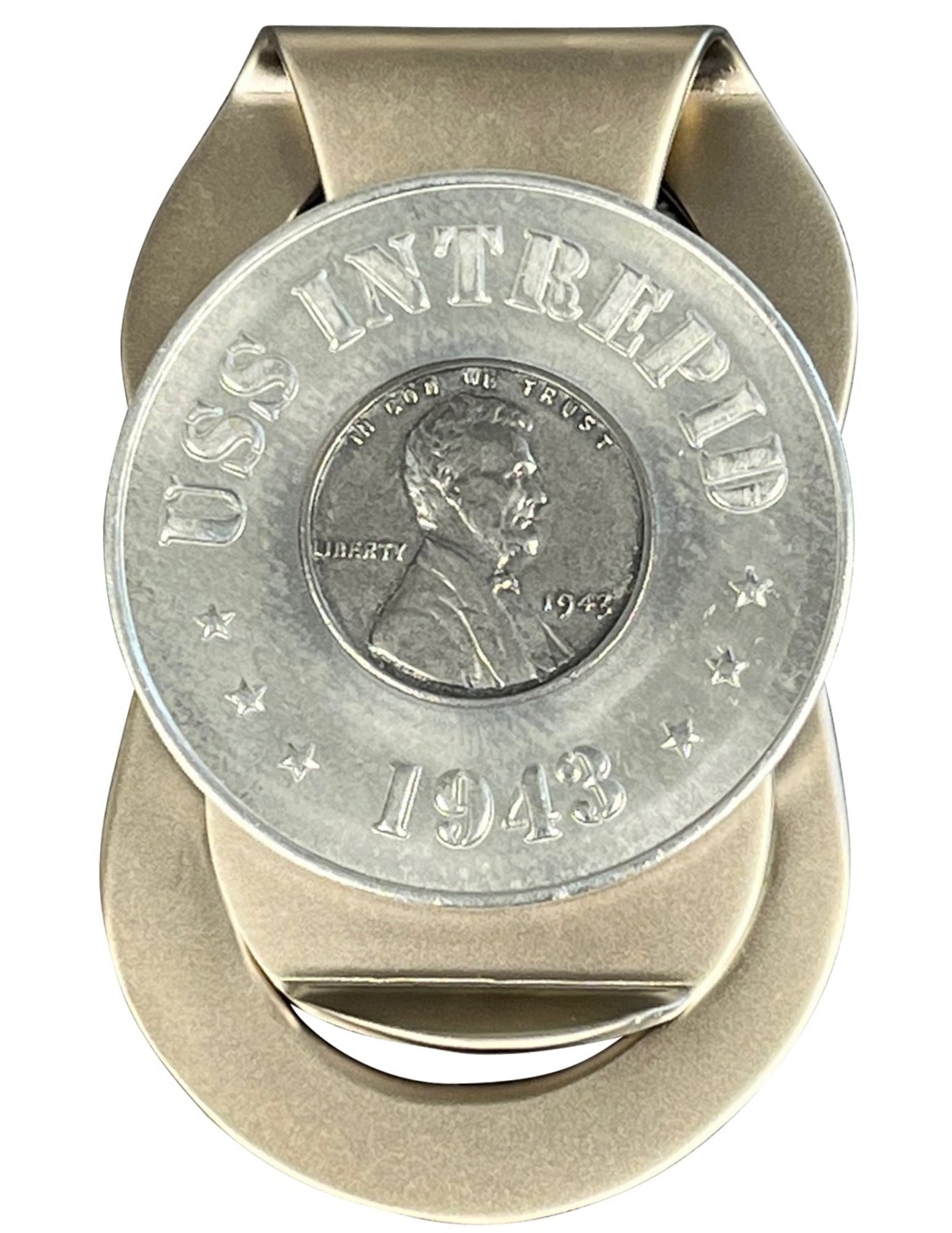 1943 USS Intrepid Money Clip with a Real 1943 U.S. Steel Penny