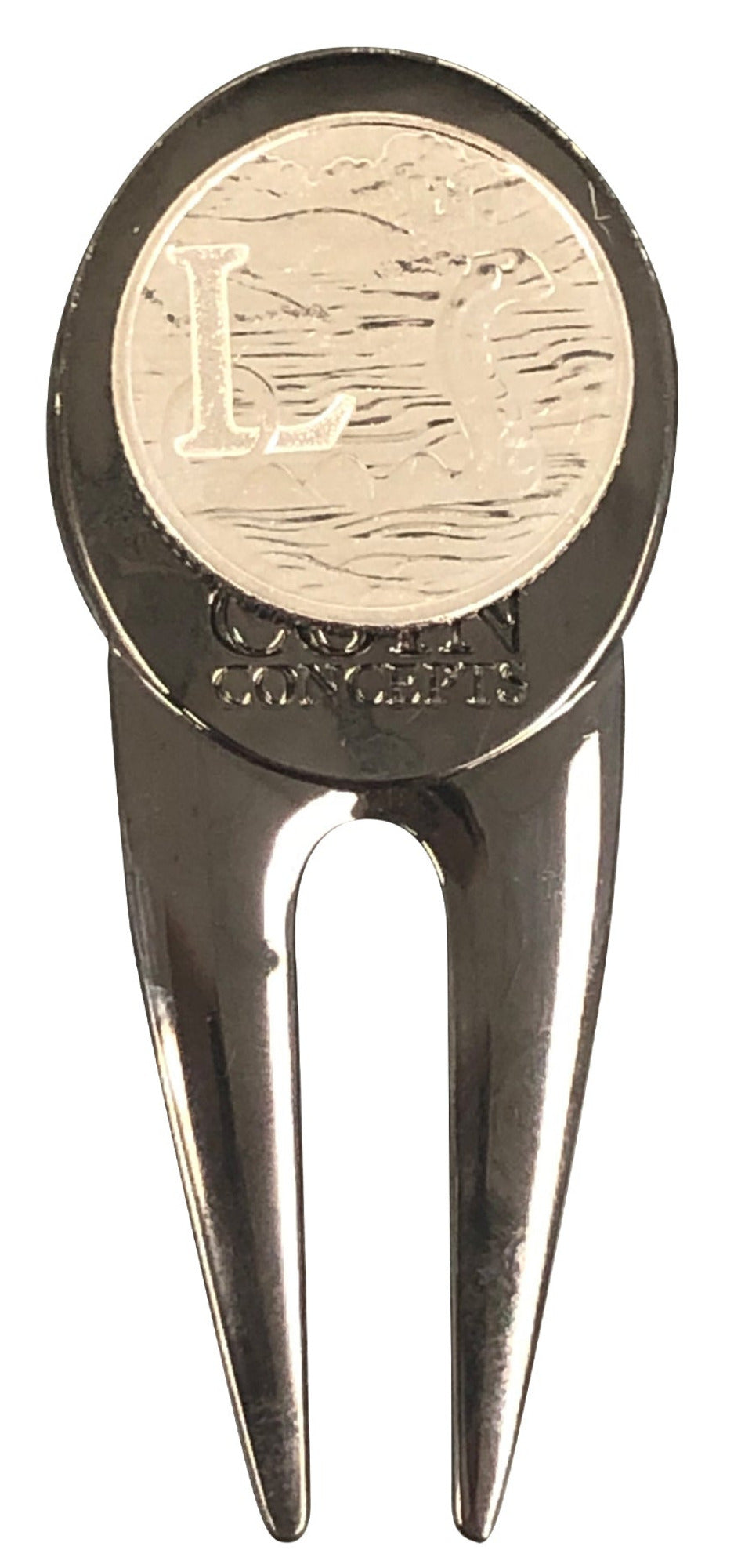British Divot Repair Tool & Ball Marker with a Real British Loch Ness Pence Coin