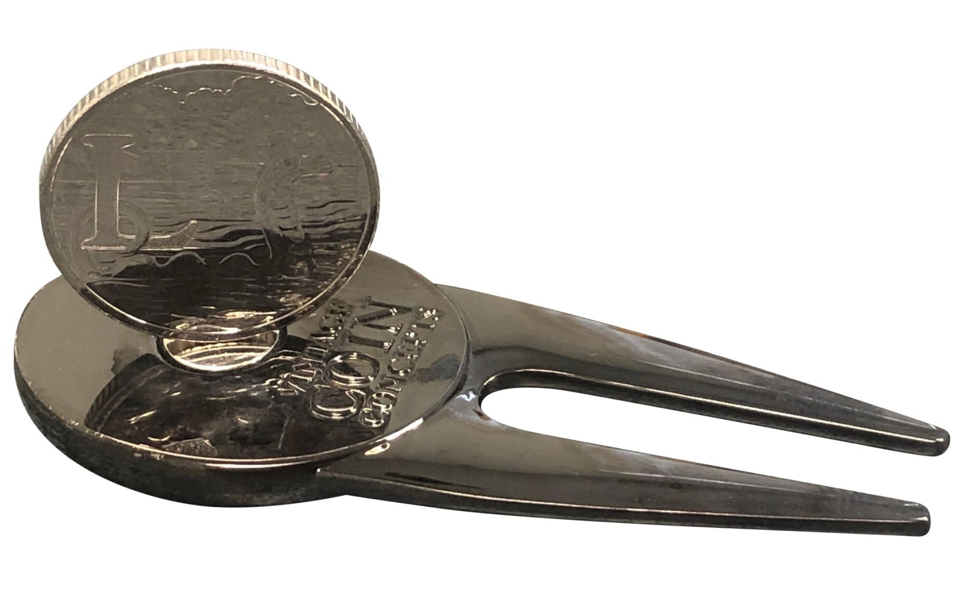 British Divot Repair Tool & Ball Marker with a Real British Loch Ness Pence Coin
