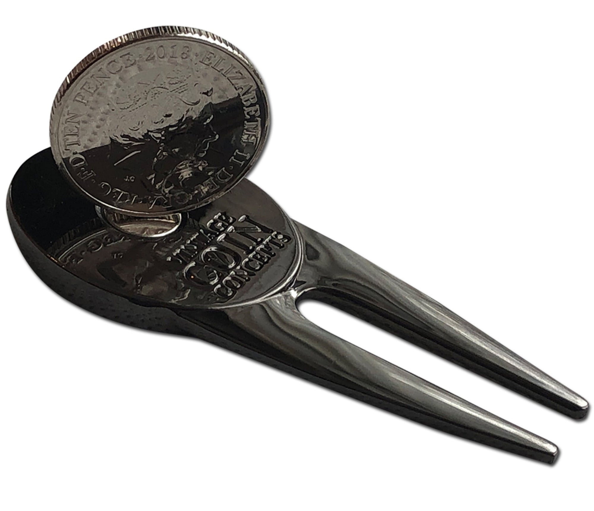 British Divot Repair Tool & Ball Marker with a Real British Loch Ness Pence Coin