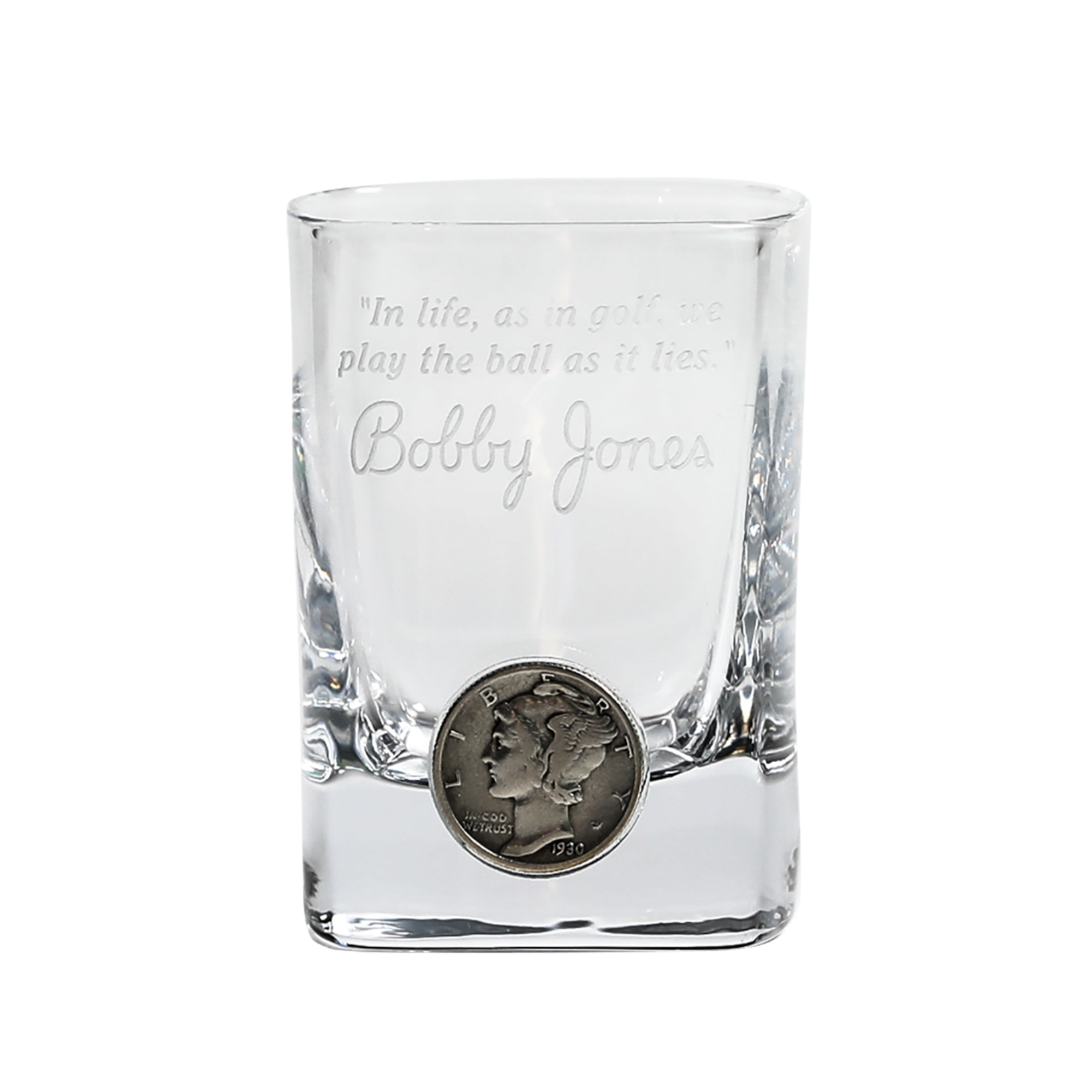 *1930 Bobby Jones Shot Glass with a Real 1930 Mecury Dime
