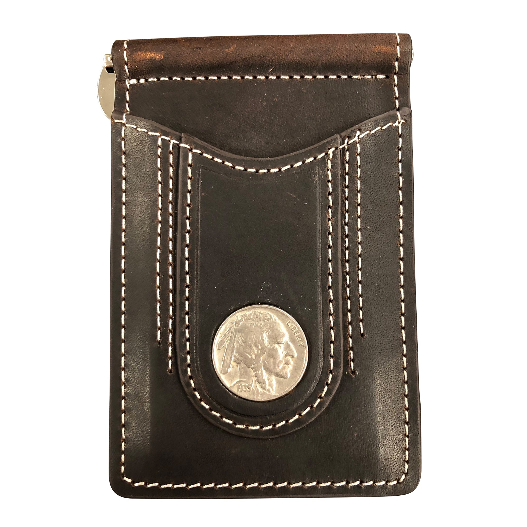 Bridle Leather Wallet with a Real U.S Buffalo Nickel