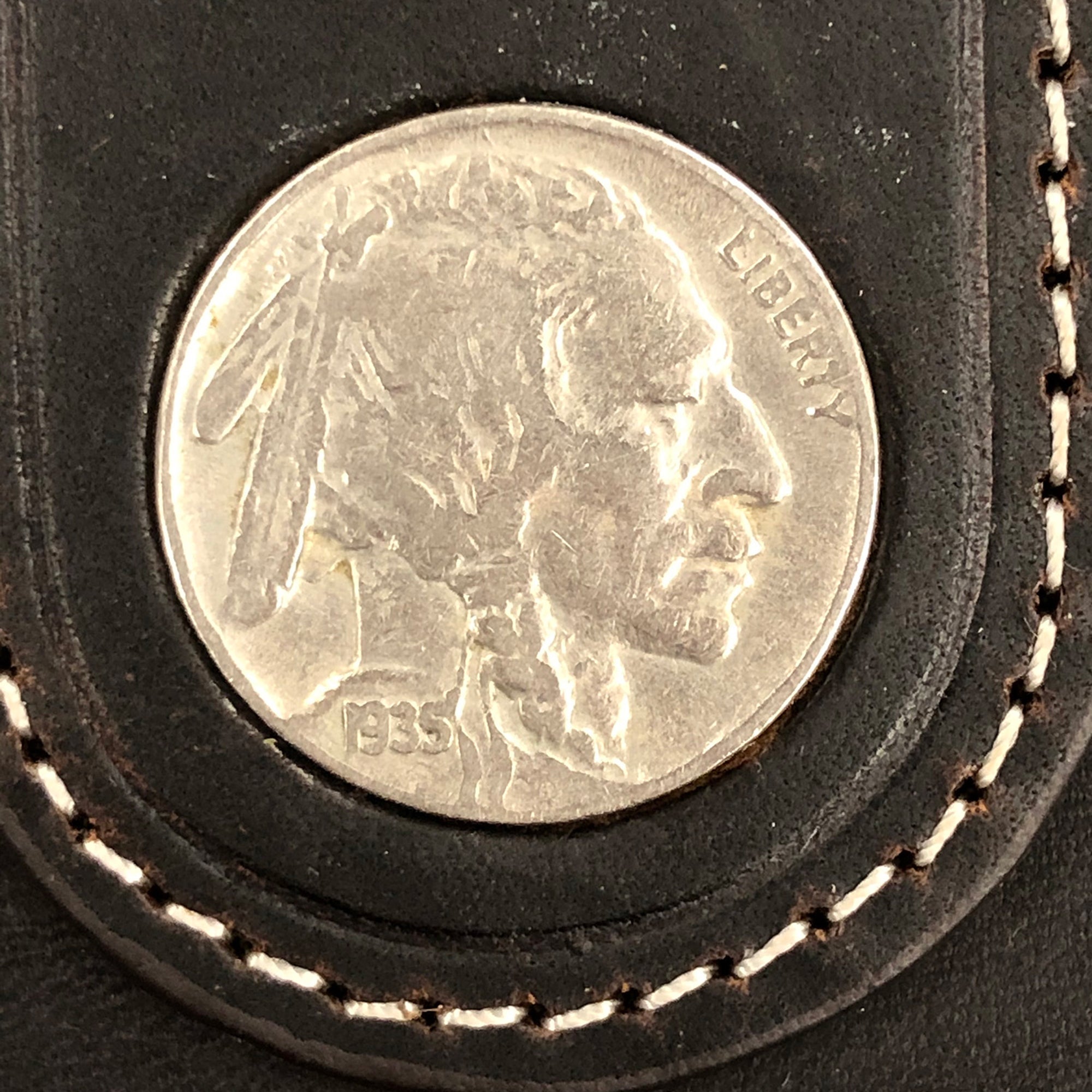 Bridle Leather Wallet with a Real U.S Buffalo Nickel