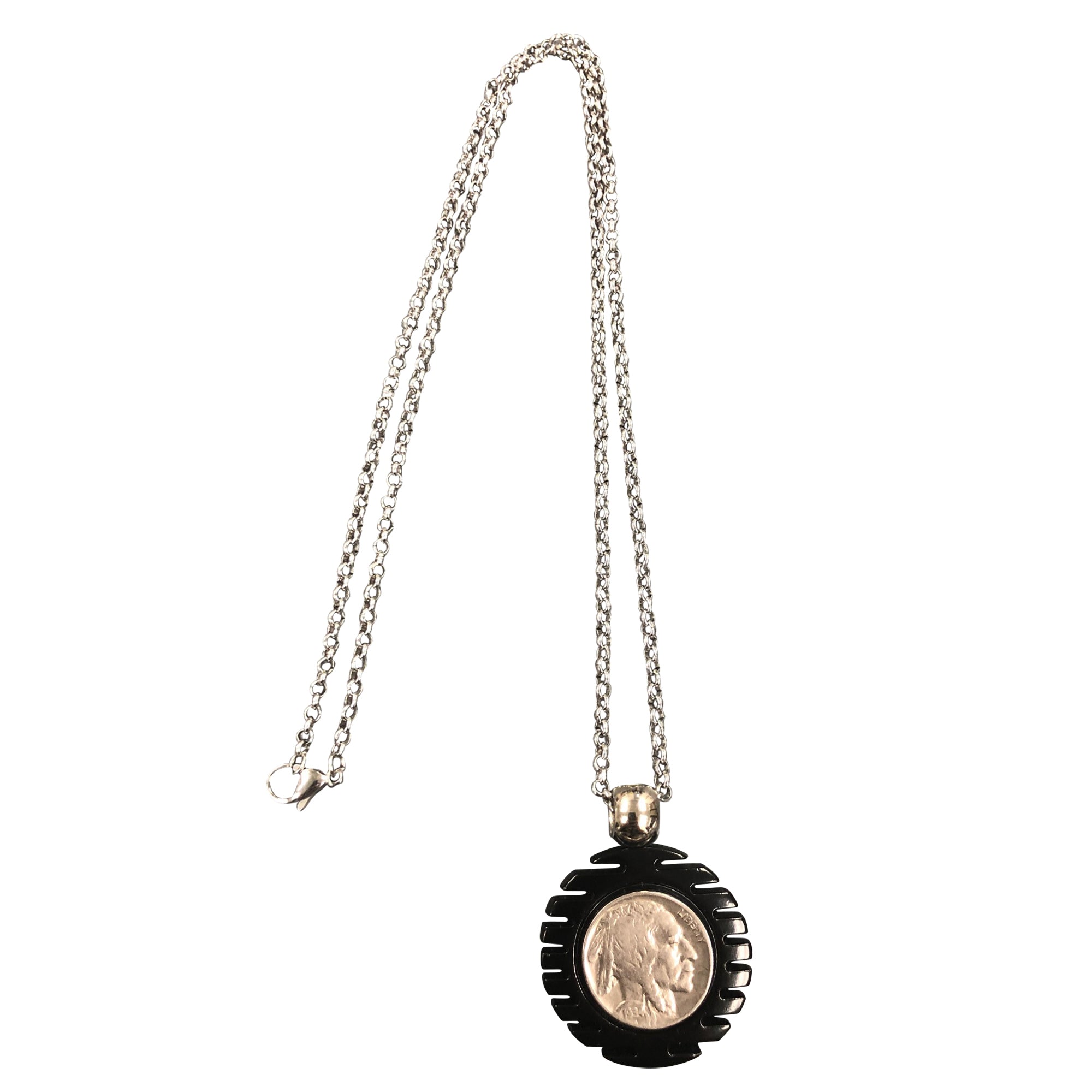 Black Pendant Necklace With a Real U.S. Buffalo Nickel Coin