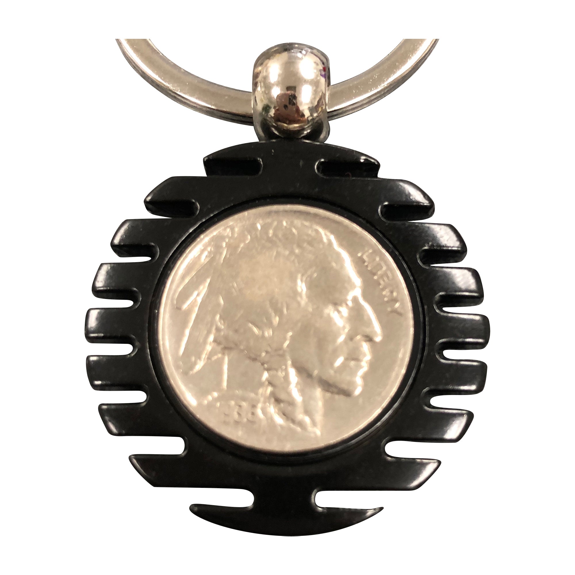 Black Swivel Key Chain with a Real U.S. Buffalo Nickel Coin