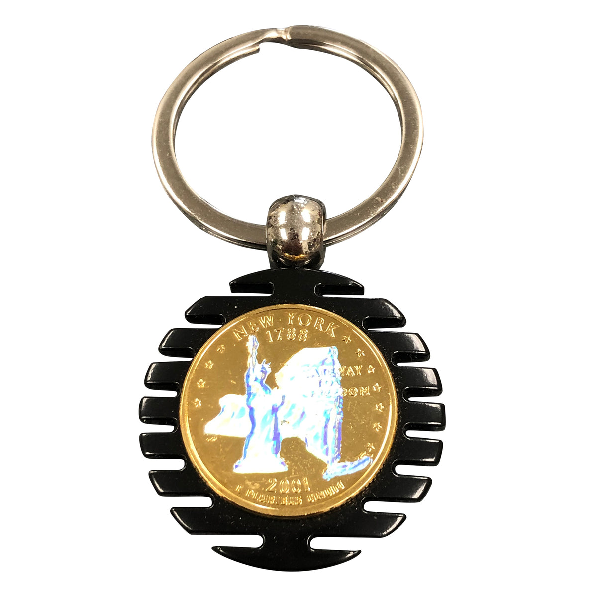 Zonal Key Chain Black Swivel Key Chain with a Real N.Y. State Quarter