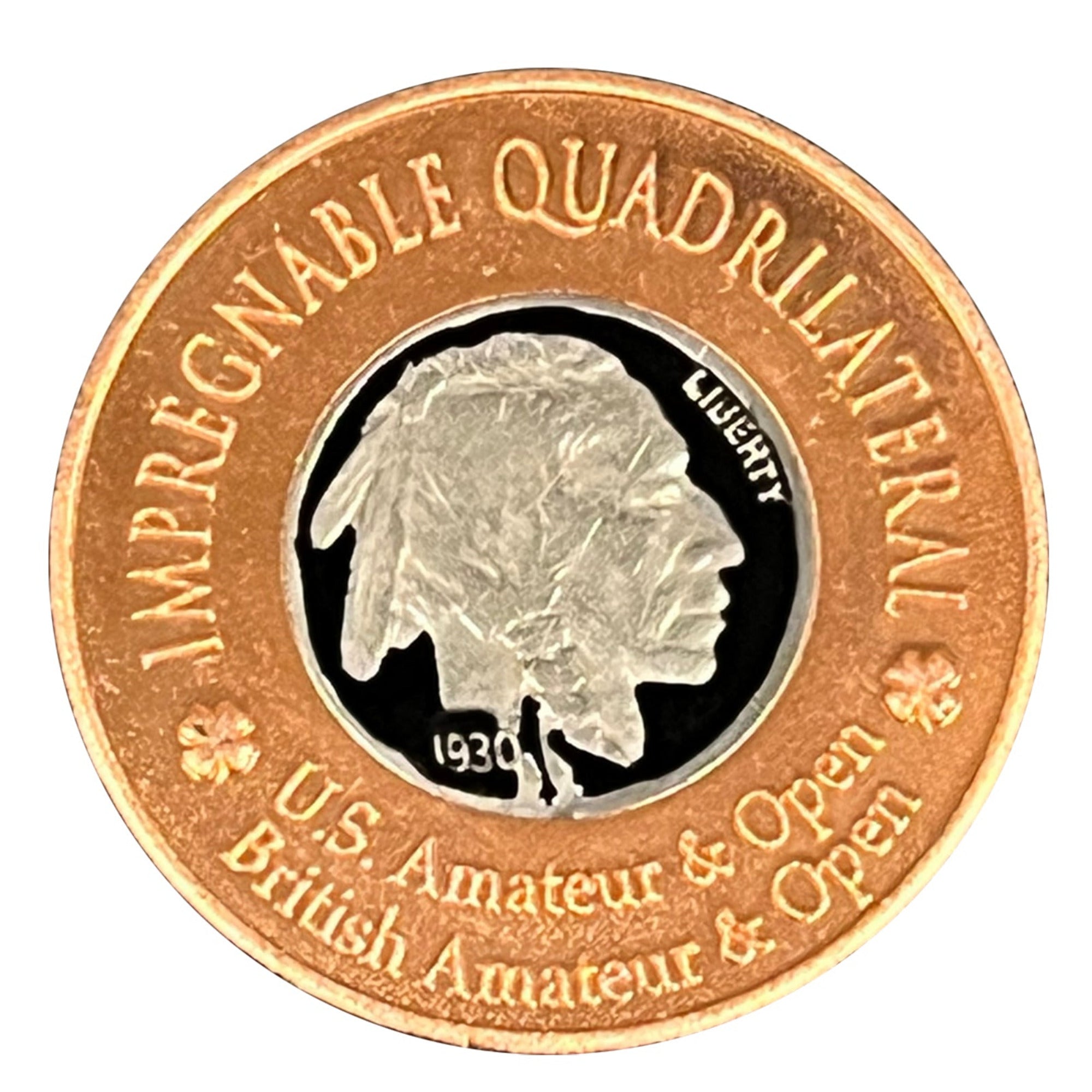 * 1930 Bobby Jones Enameled Ball Marker With Real 1930 Buffalo Nickel