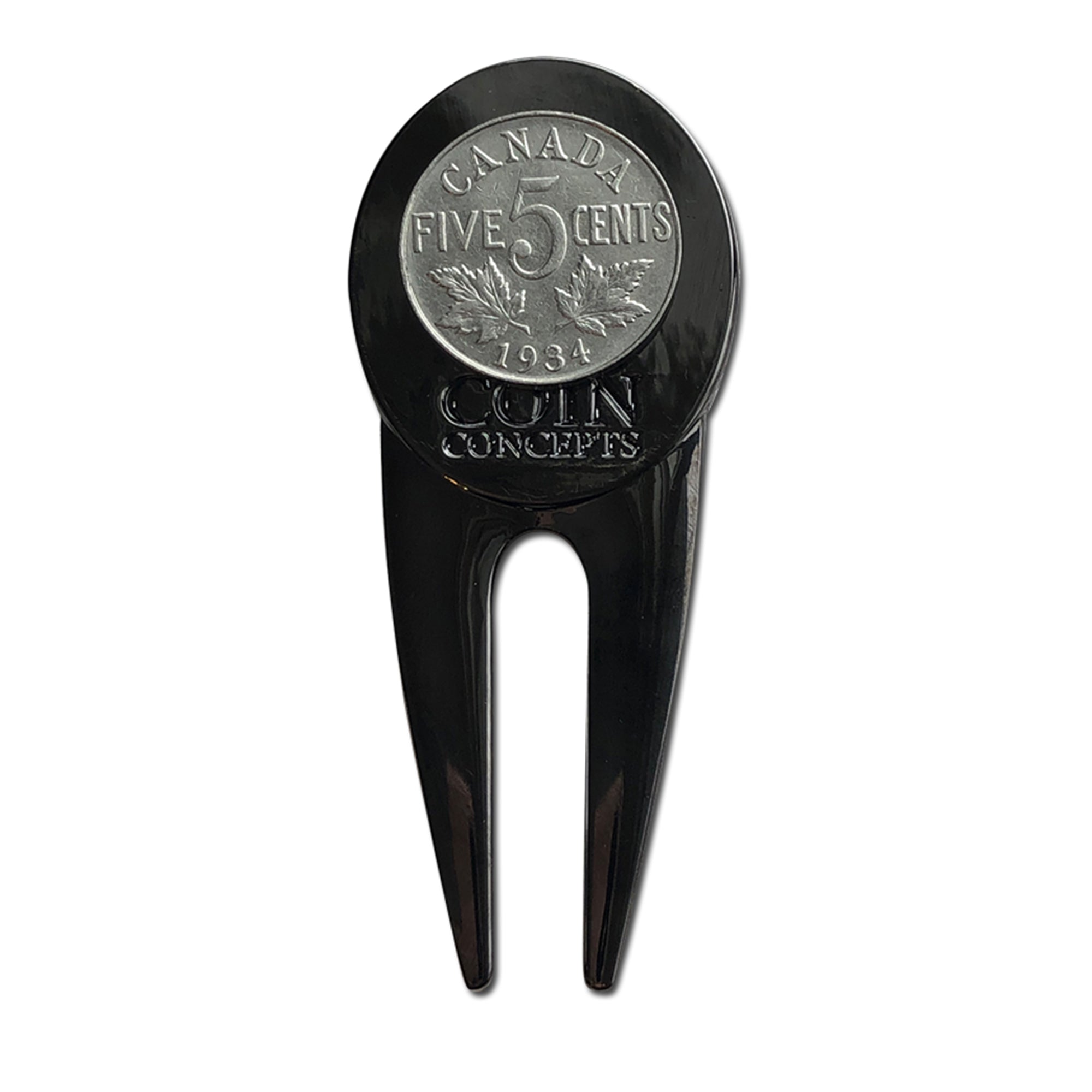 Canadian Divot Repair Tool & Ball Marker with a Real Pre-1937 Canadian Nickel