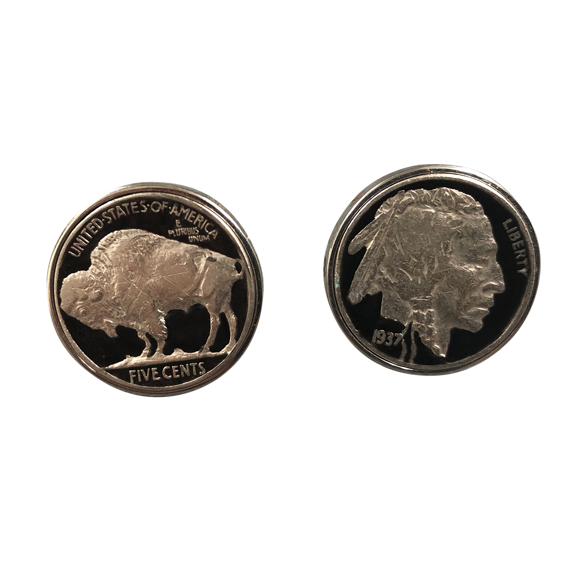 Enameled Buffalo Nickel Cufflinks with Real U.S. Buffalo Nickels