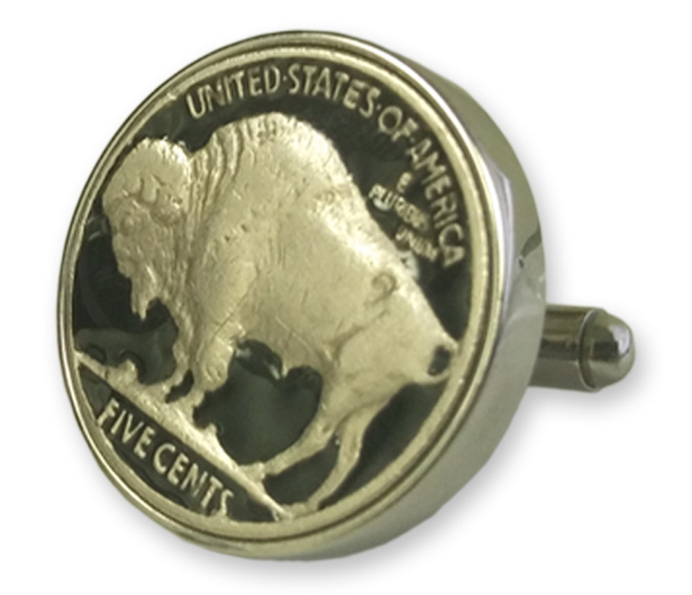 Enameled Buffalo Nickel Cufflinks with Real U.S. Buffalo Nickels
