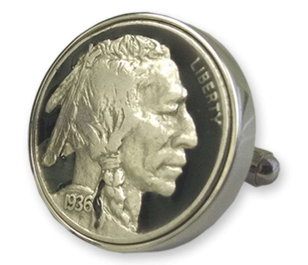 Enameled Buffalo Nickel Cufflinks with Real U.S. Buffalo Nickels