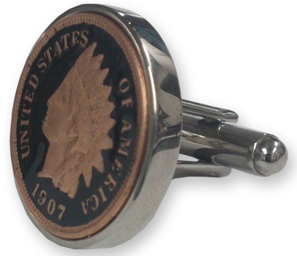 Enameled Indian Head Penny Cufflinks with Real U.S. Indian Pennies