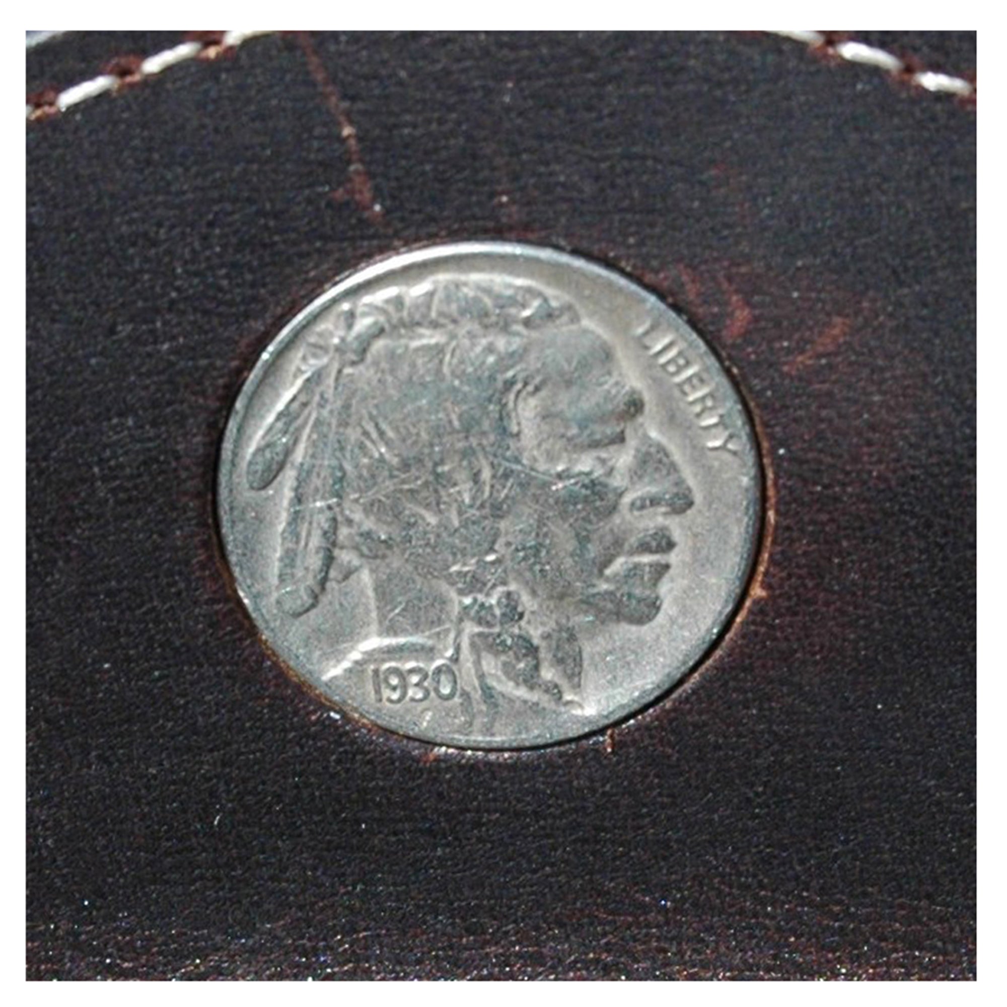 * 1930 Bobby Jones Change/Key Leather Valet Tray with Real 1930 U.S. Buffalo Nickel