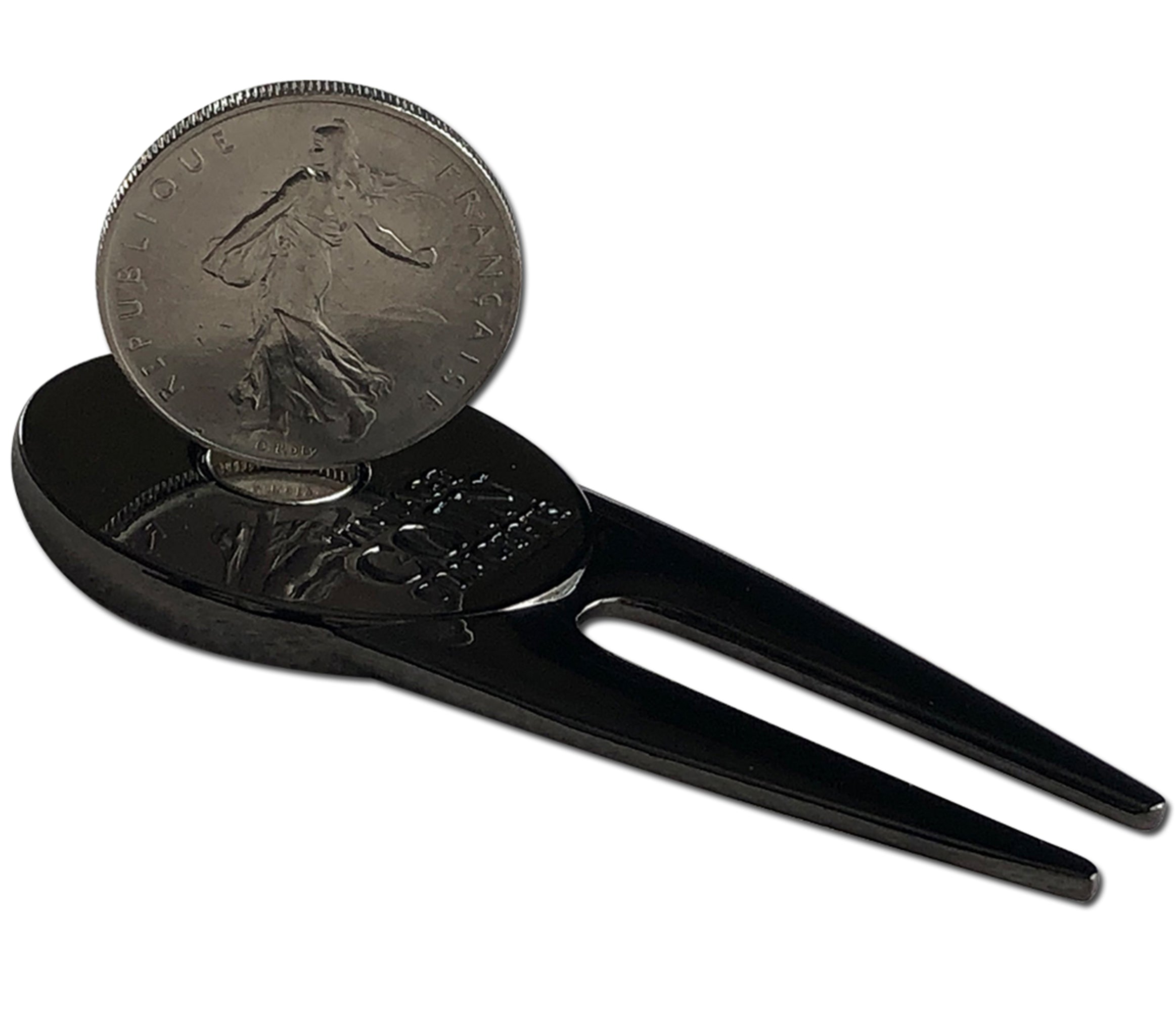 France Divot Repair Tool & Ball Marker with a Real French Franc Coin