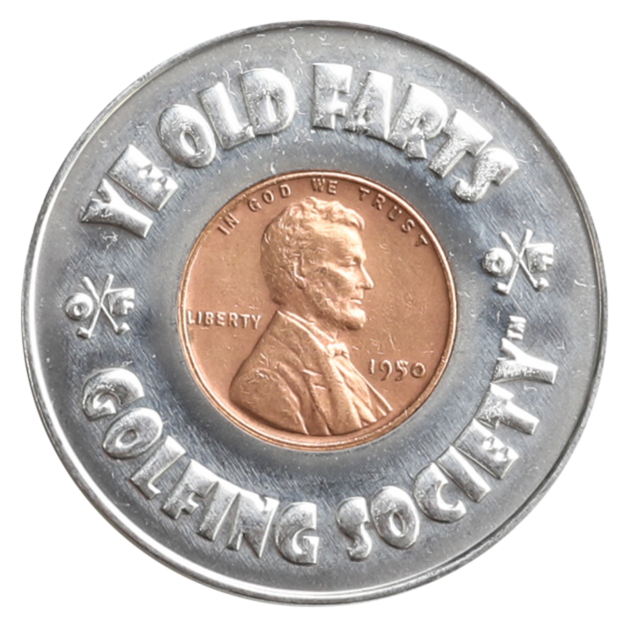 Ye Old Farts Golfing Society U.S. Ball Marker with Real U.S. Penny