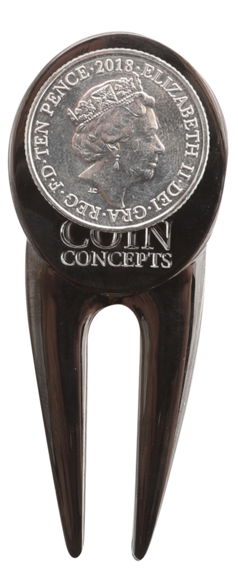 British Divot Repair Tool & Ball Marker with a Real British Loch Ness Pence Coin