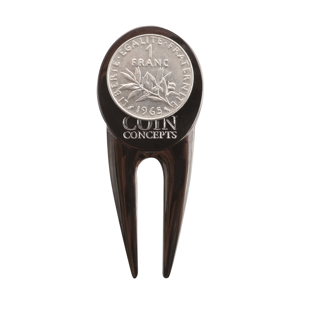 France Divot Repair Tool & Ball Marker with a Real French Franc Coin