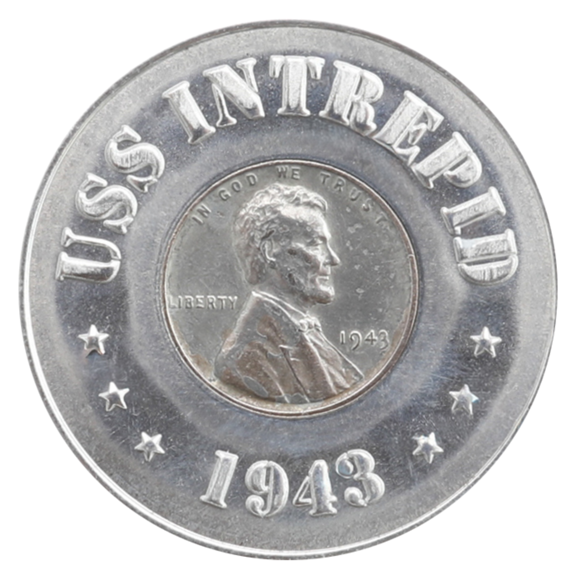 1943 USS Intrepid Ball Marker with a Real 1943 U.S. Steel Penny