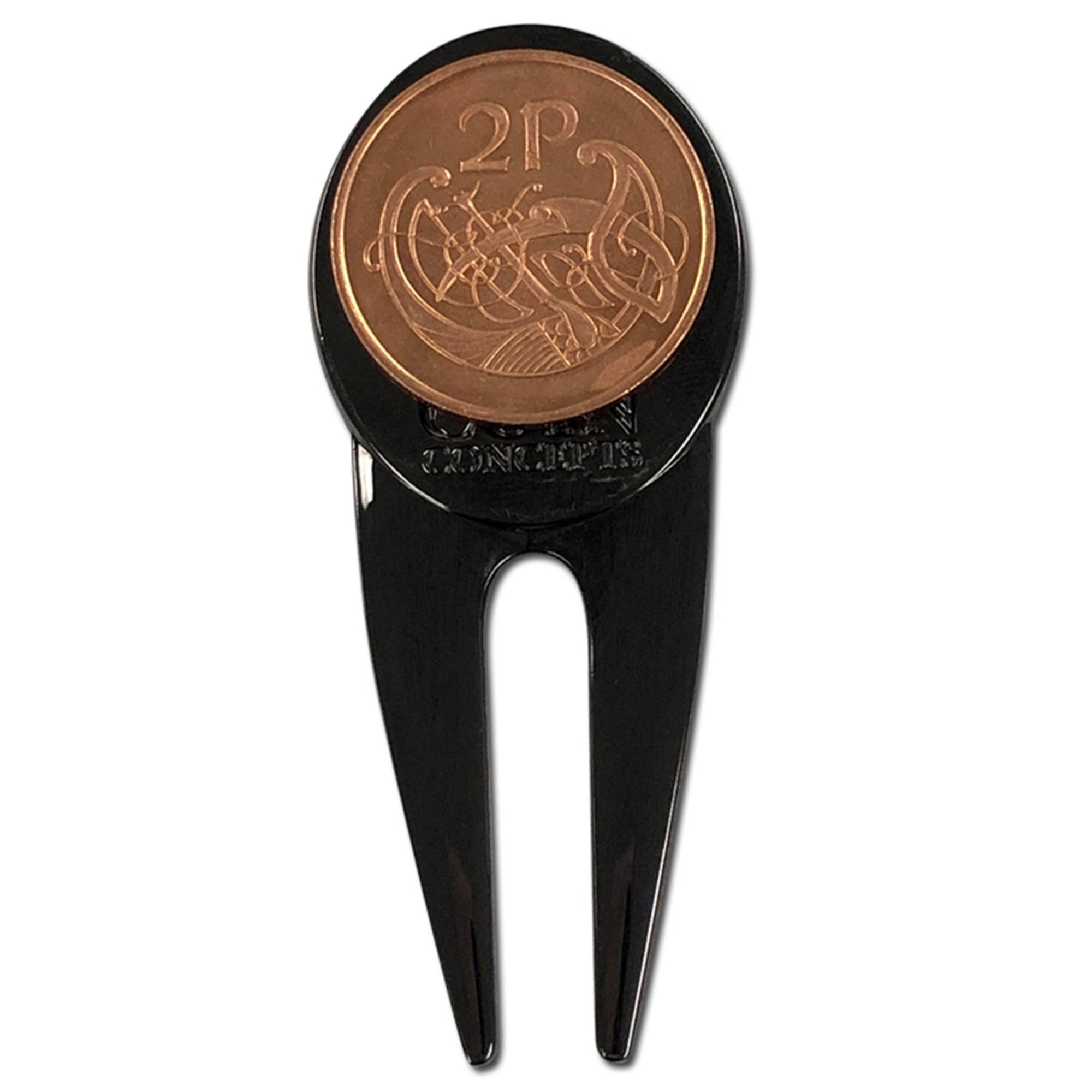 Irish Divot Repair Tool & Ball Marker with a Real Irish Pence Coin