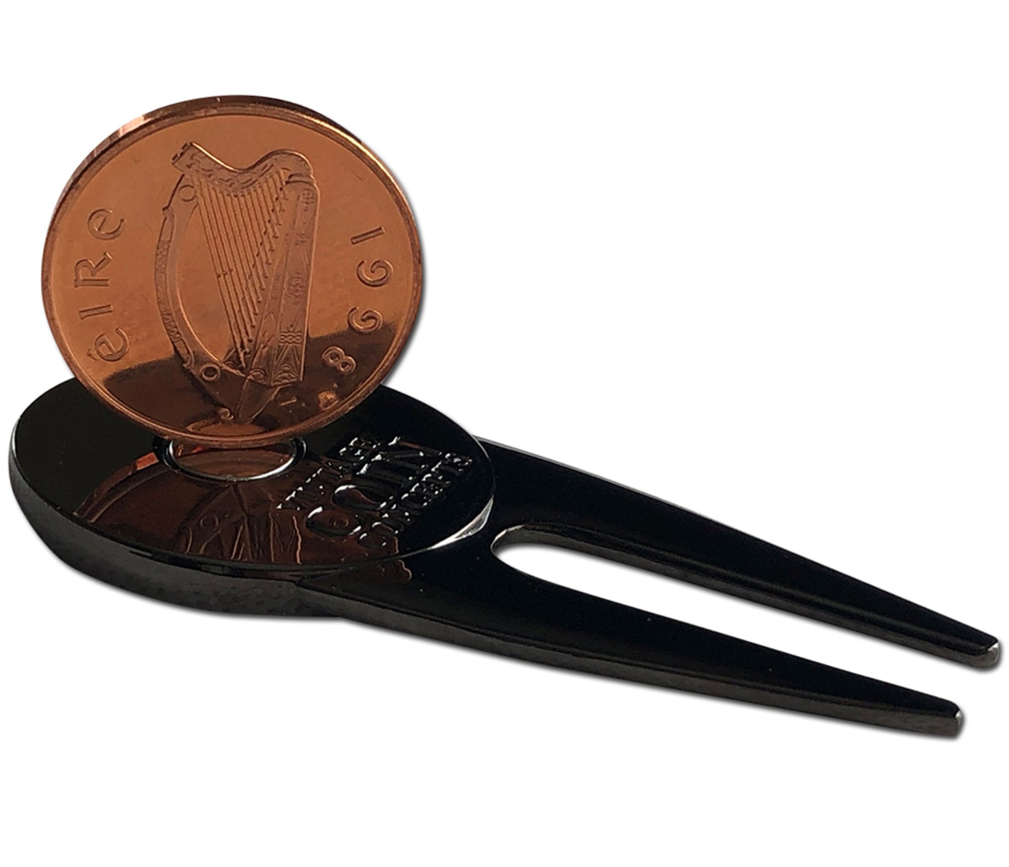Irish Divot Repair Tool & Ball Marker with a Real Irish Pence Coin