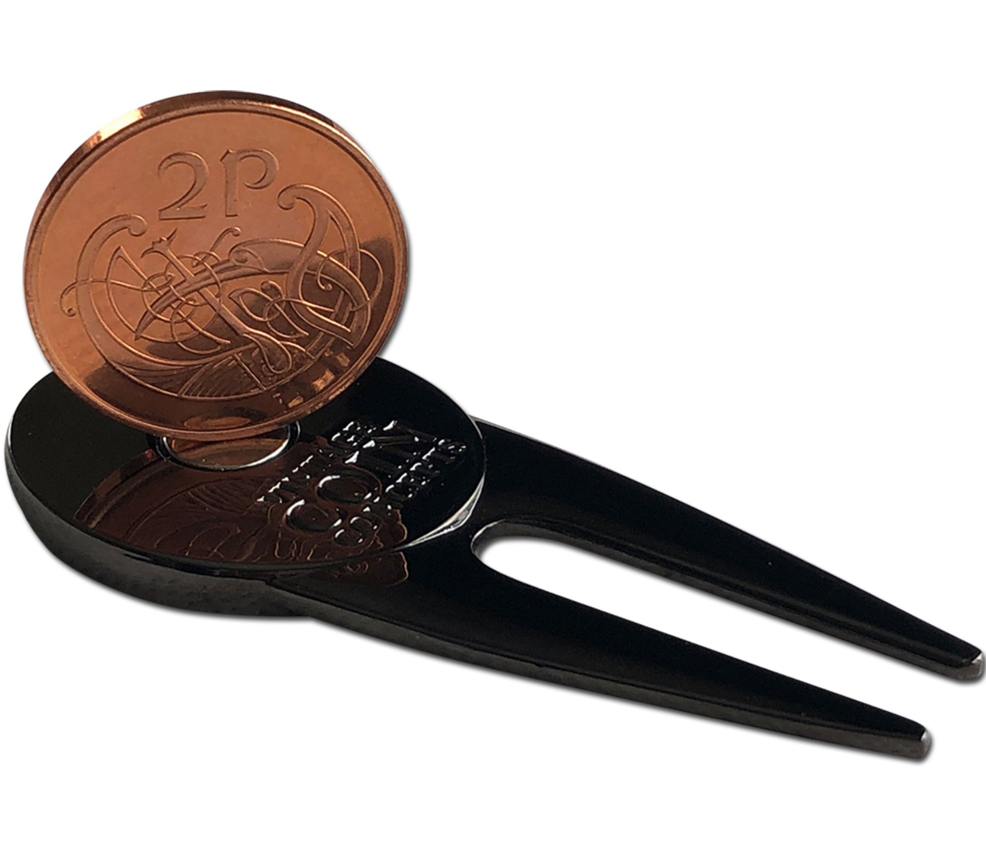 Irish Divot Repair Tool & Ball Marker with a Real Irish Pence Coin