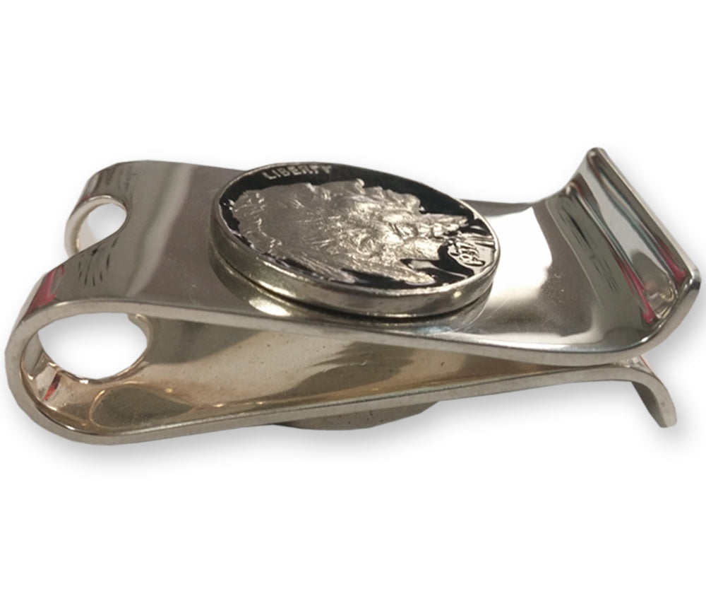 Sterling Silver Hand Enameled Buffalo Nickel Money Clip with Real U.S. Buffalo Nickel